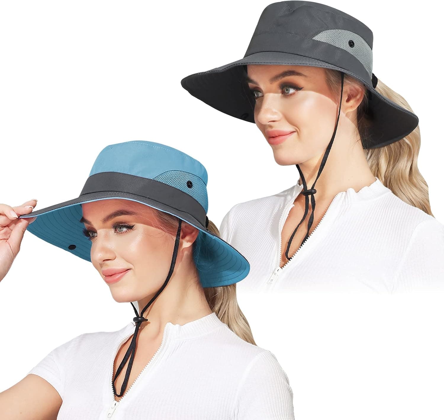 ROYAL MATRIX Women's Sun Hat Wide Brim UV Protection Sun Hat Outdoor Packable Fishing Hats Mesh Beach Hat with Ponytail Hole