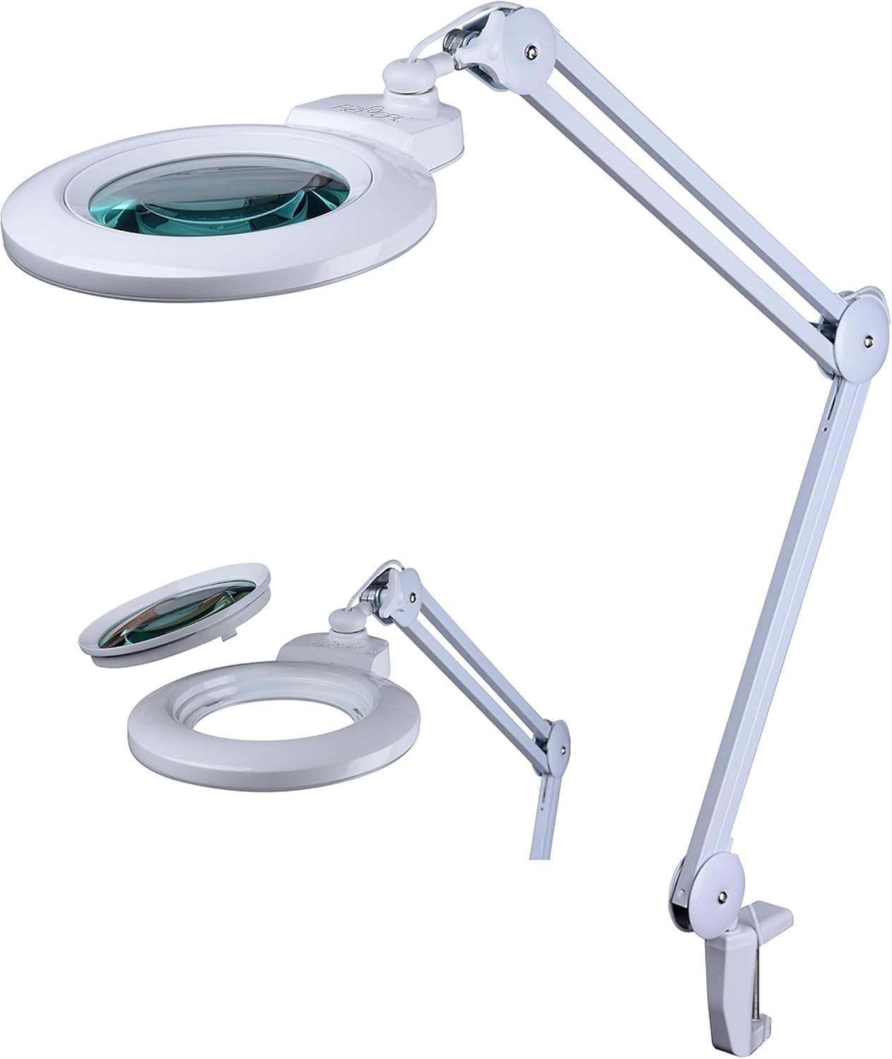AzFocal LED Magnifier Lamp - Desk Mounted Magnifying Light 6"3D Lens with Stepless Dimming Control in 3 Color Ranges - Energy Efficient 12 W 120 x SMD LED Providing 1200 Lumen Output.