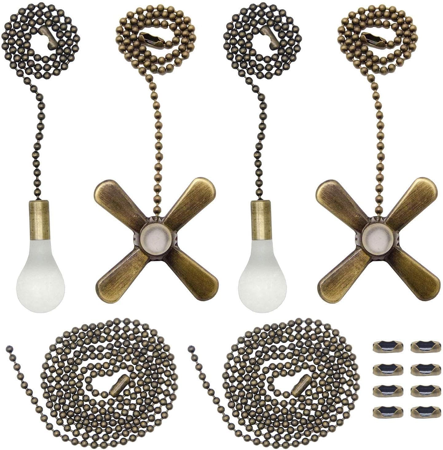 Iceyyyy Bronze Ceiling Fan Pull Chain Set Including 4Pcs Beaded Ball Fan Pull Chain Pendant, Extra 8Pcs Beaded and Pull Loop Connectors, 2Pcs 35.4 inches Fan Pull Chain Extension