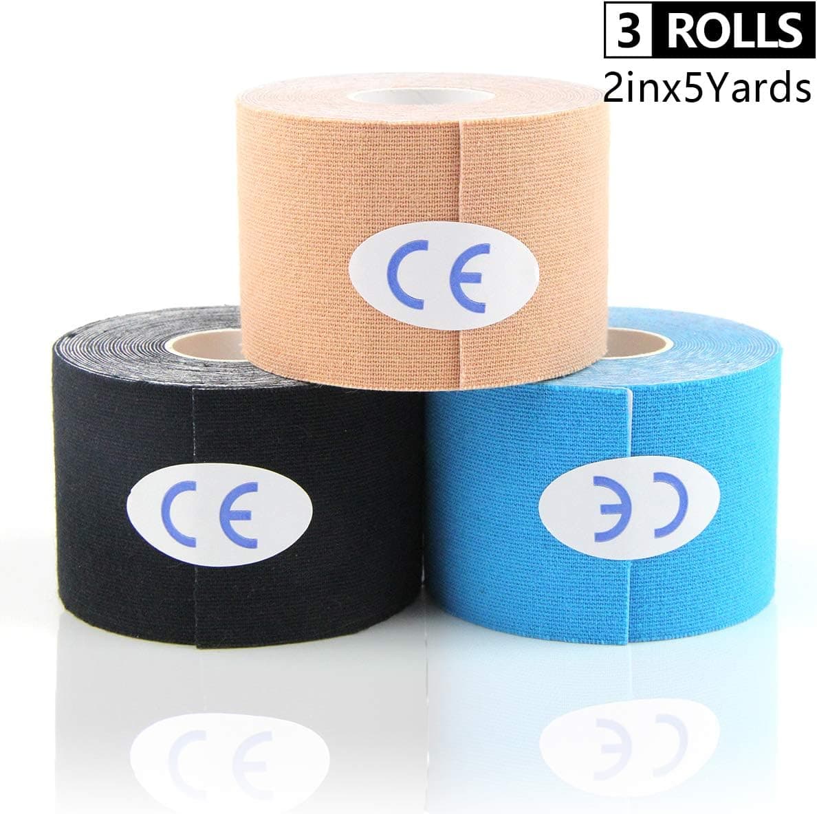 AUPCON Sports Kinesiology Tape Hypoallergenic Breathable Waterproof, Uncut Muscle Tape Therapy Recovery Support for Knee Shoulder Ankle Elbow Shin Neck Splints FDA Approved Latex Free (BlackBlueBeige)