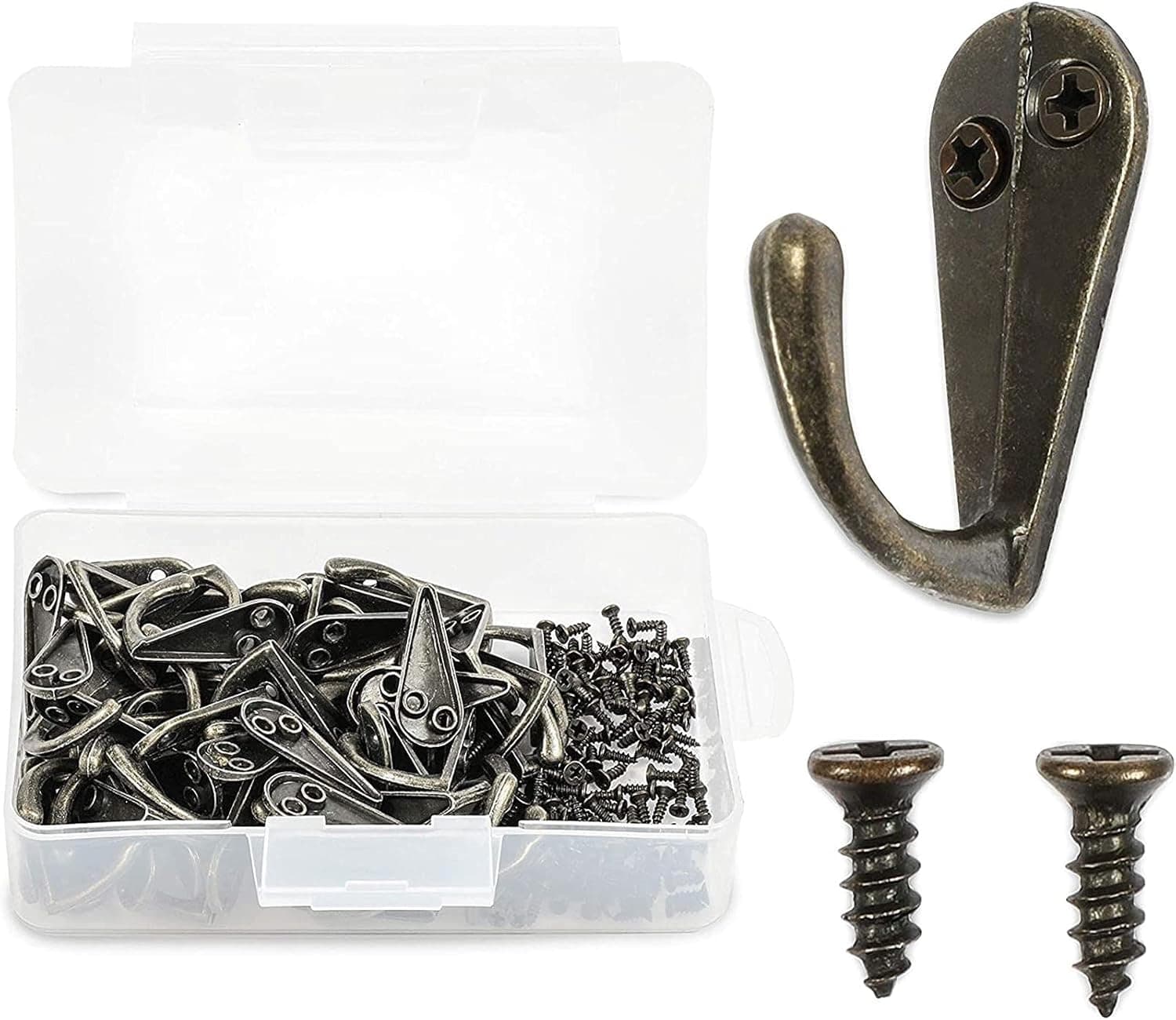 50 Wall Mounted Coat Hooks with 100 Screws (Bronze)