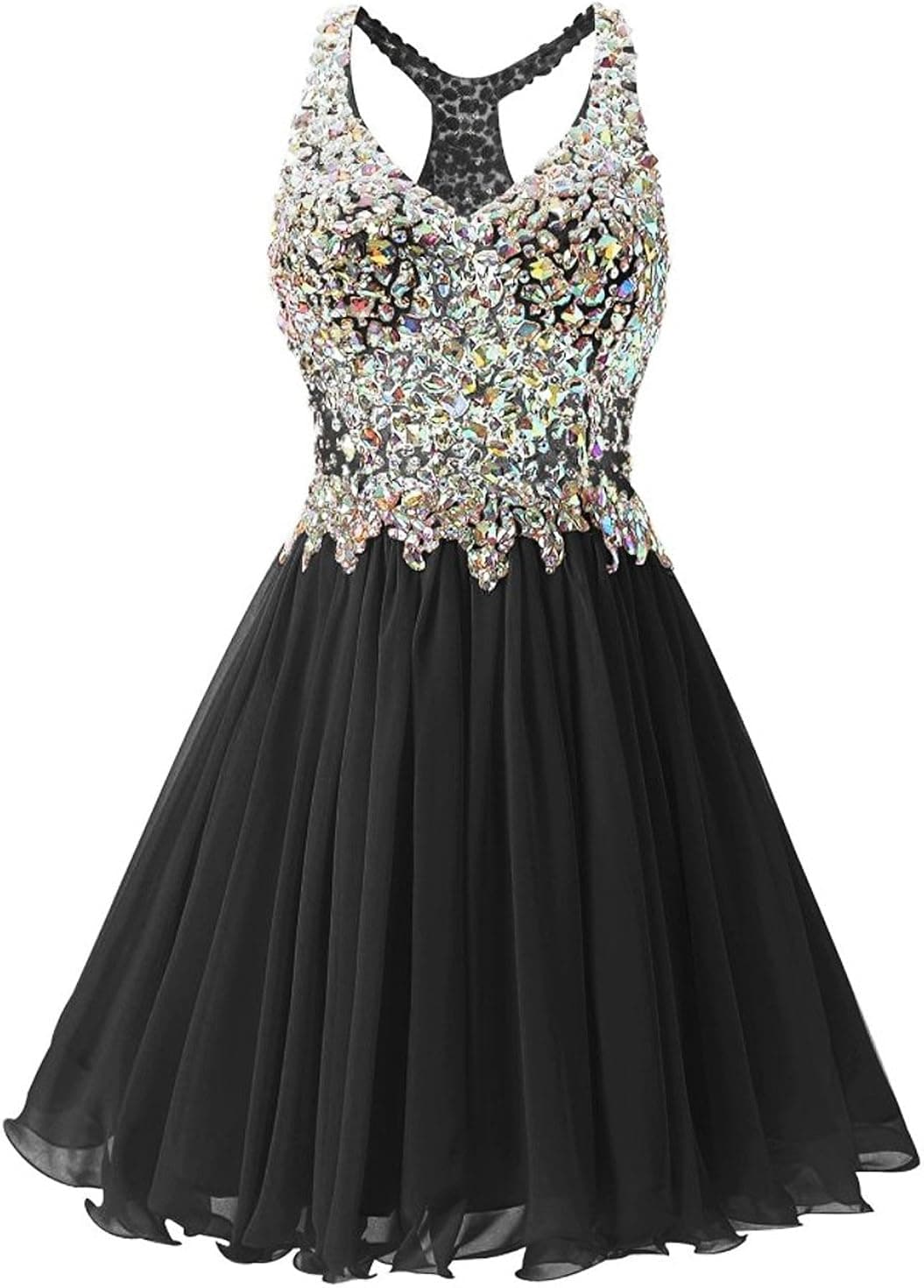 ANNA&CHRIS Womens Mini Party Dress Beading Evening Bridesmaid Homecoming Gown Black