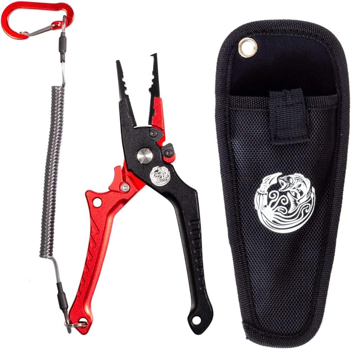 Kraken Bass Fishing Pliers with Hook Sharpener Line Cutters, Split Ring Opener, Light Weight Aluminum, Waterproof, Sheath & Lanyard with Diamond Stone Fish Gear.