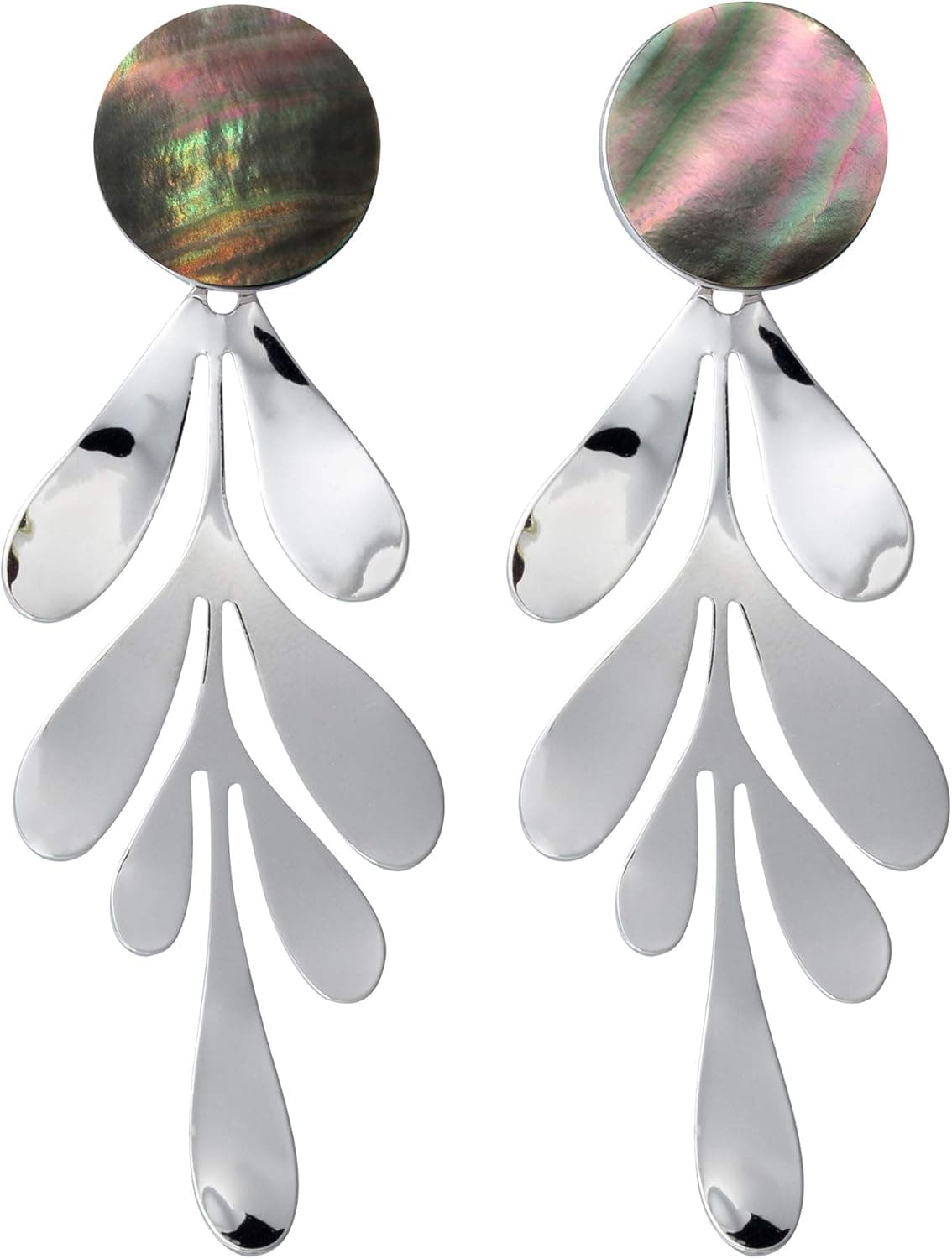 Silver Leaf Dangle Earrings for Women Fashion Statement Black Shell Hanging Bridal Elegant Charming Drop Earrings for Girls Idea Gifts For Mom Sister and Friends Black