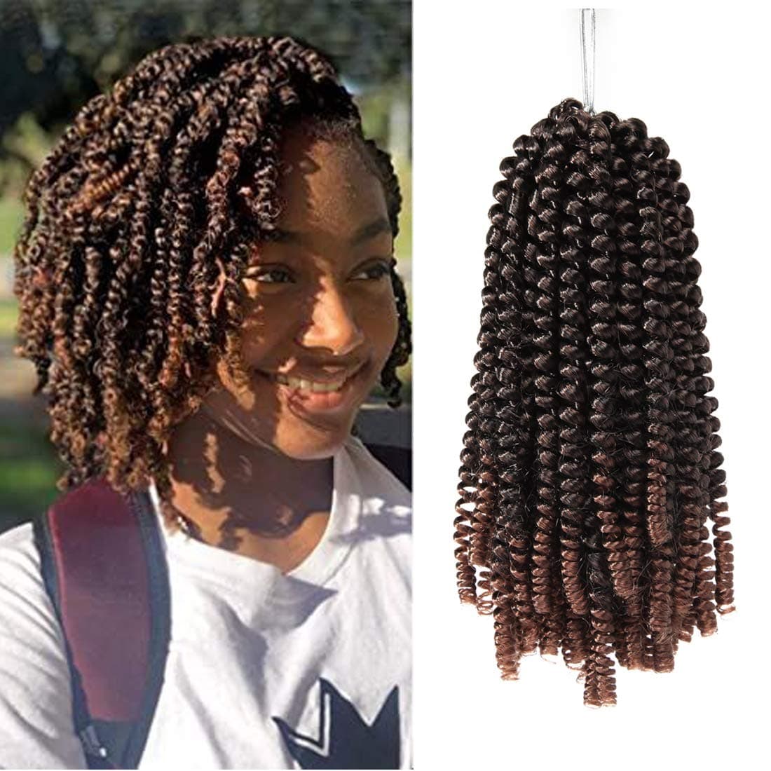SEGO Spring style twist Crochet Hair 8 Inches Bomb Twist Curly Crochet Hair For Black Women Nubian Twist Braiding Hair Extension Fluffy Braids Ombre -Natural Black to Light Auburn 3 Pack 300g