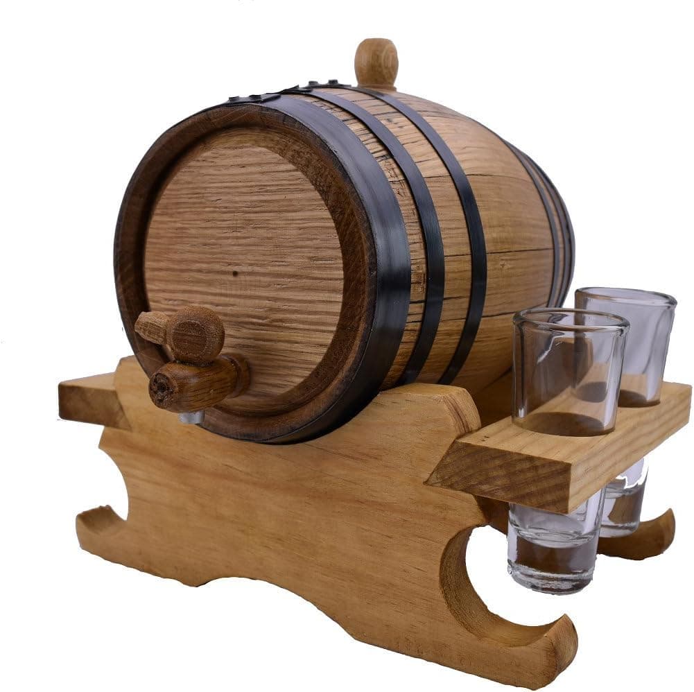 2 Liter American White Oak Aging Barrel with Premium Stand | Age your own Tequila, Whiskey, Rum, Bourbon, Wine.