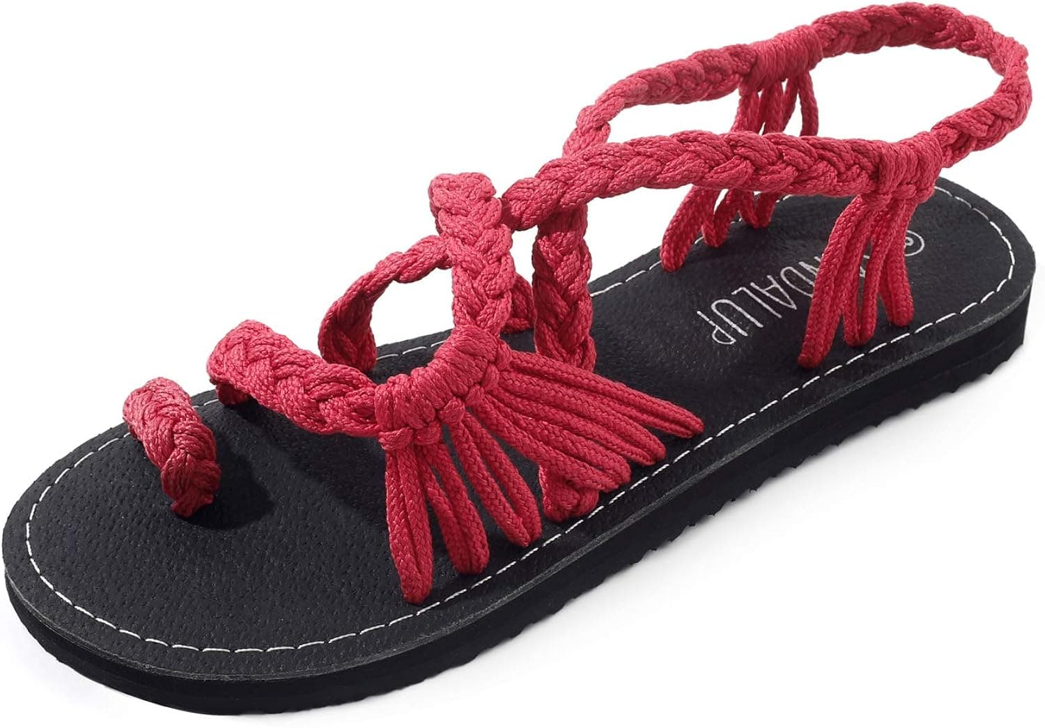 SANDALUP Flat Sandals for Women Summer Beach Sandals with Handmade Sole and Braided Strap