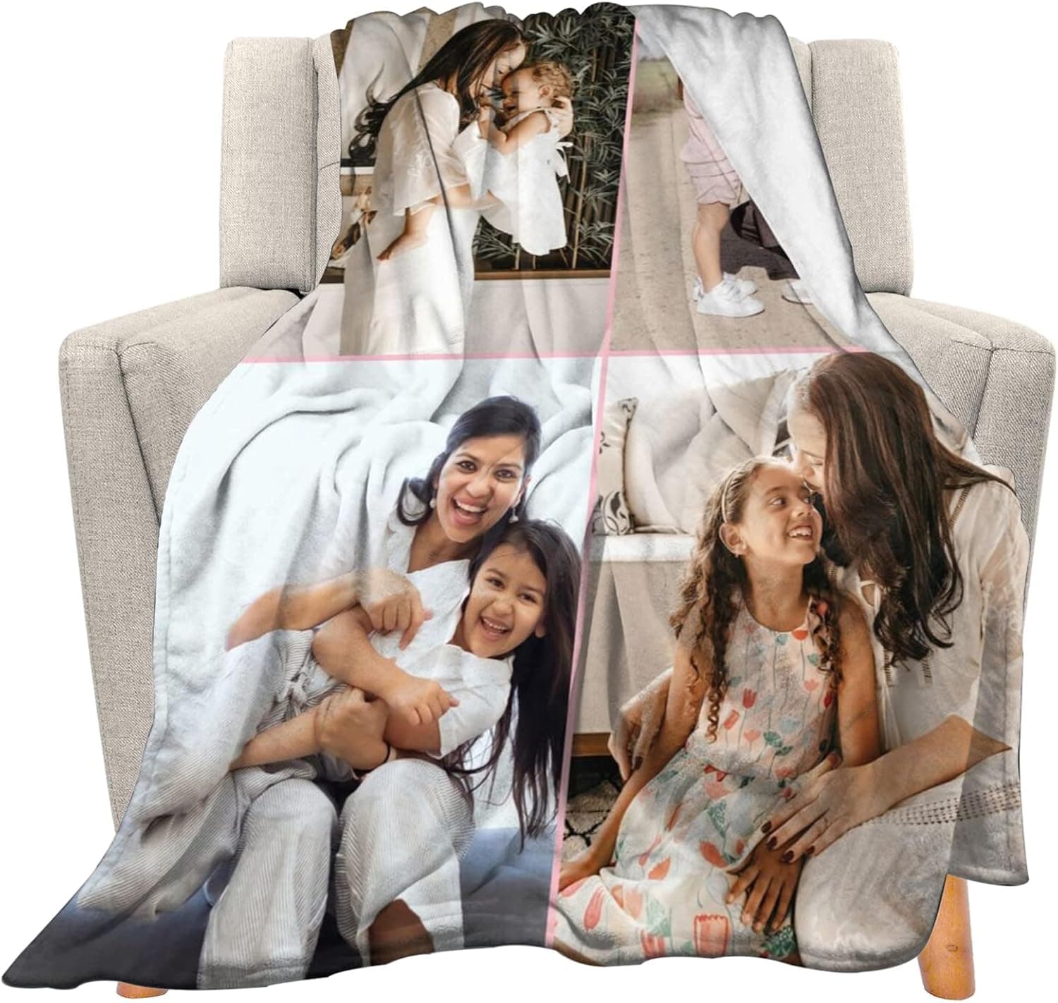 Custom Blanket with Photo Text Personalized Gift, 1-10 Pictures Customized Blanket for Mother Father Family, Christmas Halloween Thanksgiving Birthday Wedding Valentine's Day Customized Gift