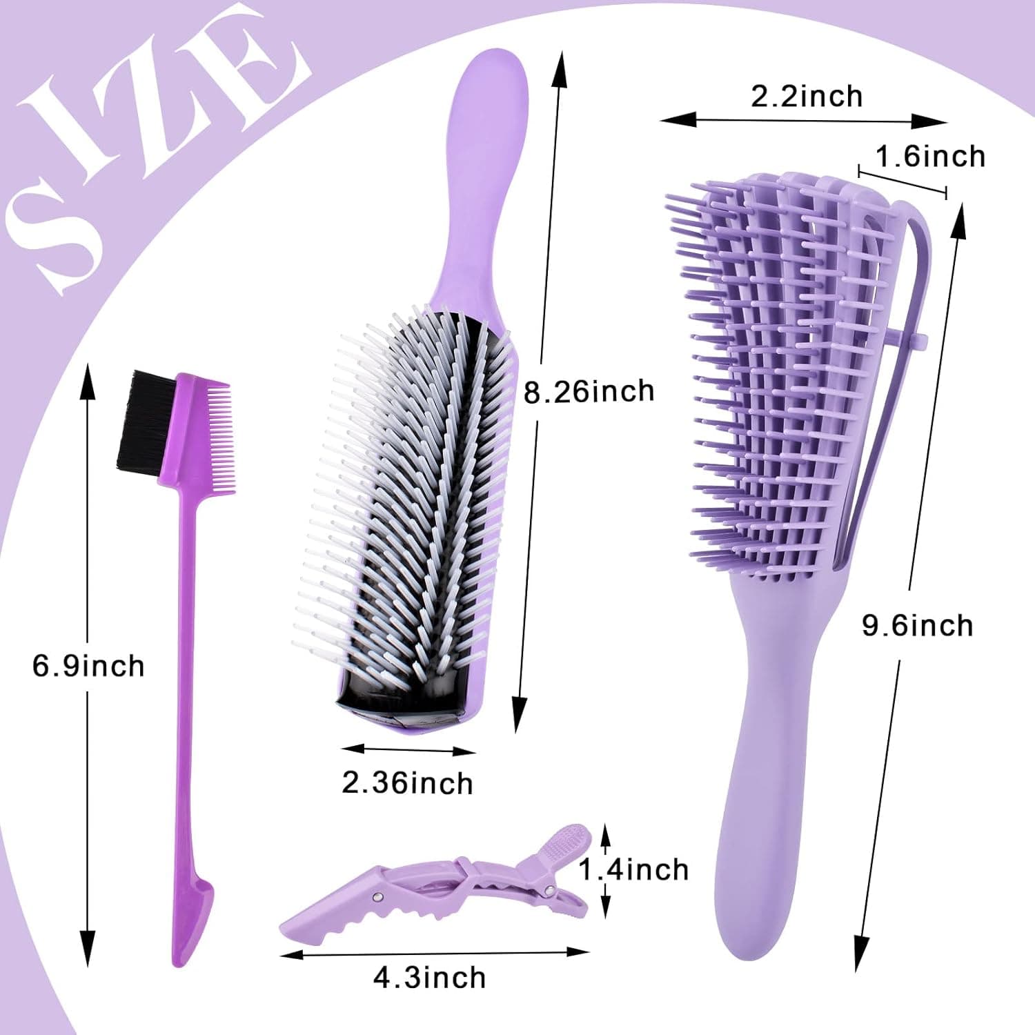MRTREUP Detangling Brush For Curly Hair , Hair Brushes For Women Men 9-Row Cushing Nylon Bristle, Shampoo Brush , 5 Crocodile Clips, Double Sides Hair Edge Brush Hair Styling Brush Set For Afo Women For Thick Hair(Purple)