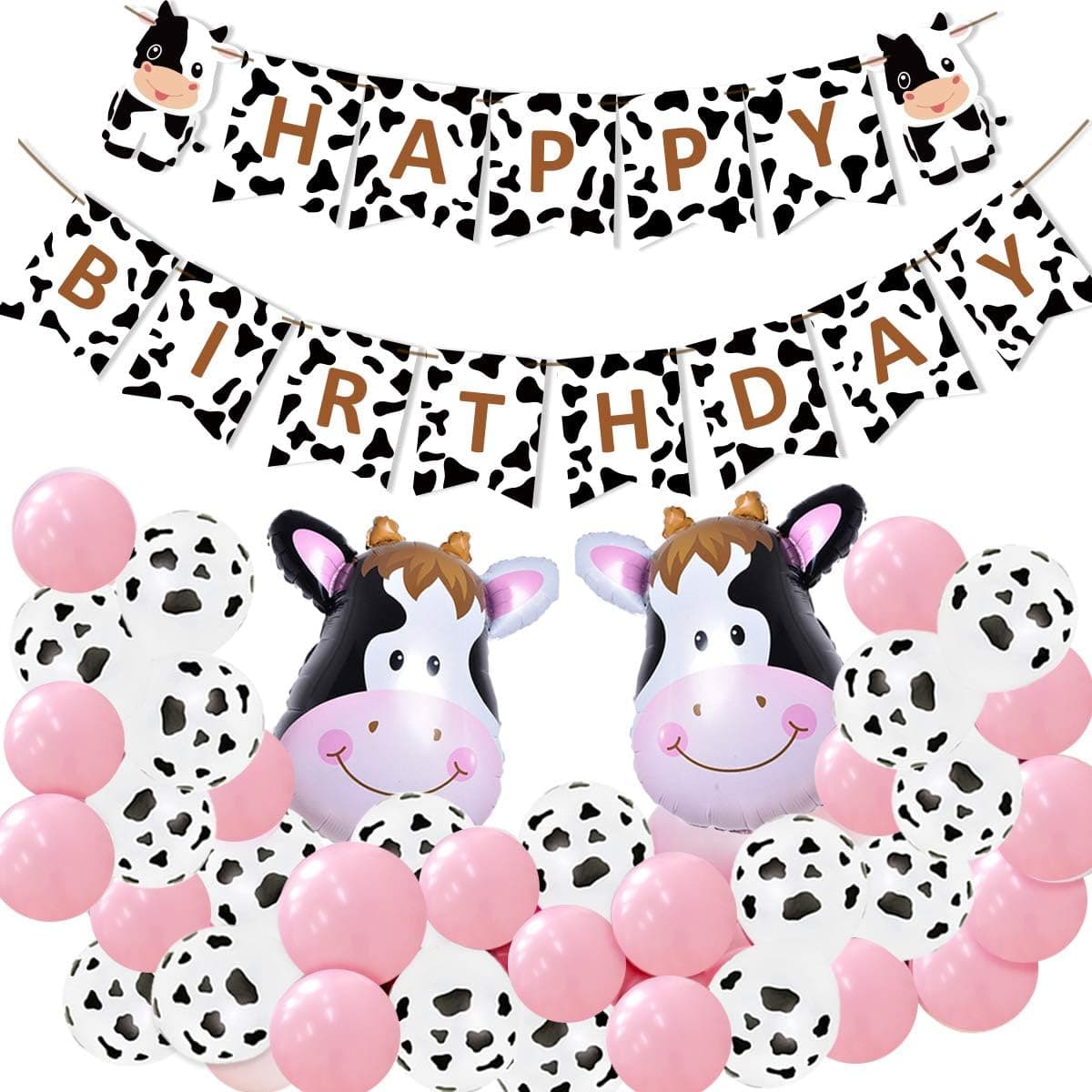 Cow Party Decorations Balloon Arch Garland Kit with Happy Birthday Banner, Cow Print and Head Balloons for 1st 2nd 3rd Birthday Baby Shower Decorations