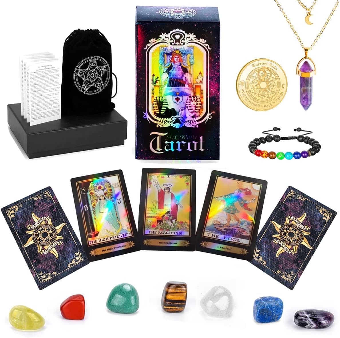 Roxiuc Tarot Cards Set Deck with Guidebook-Tarot Cards Fortune Telling Toy with Crystal-Pendulum-for Beginners&Expert Readers (King)
