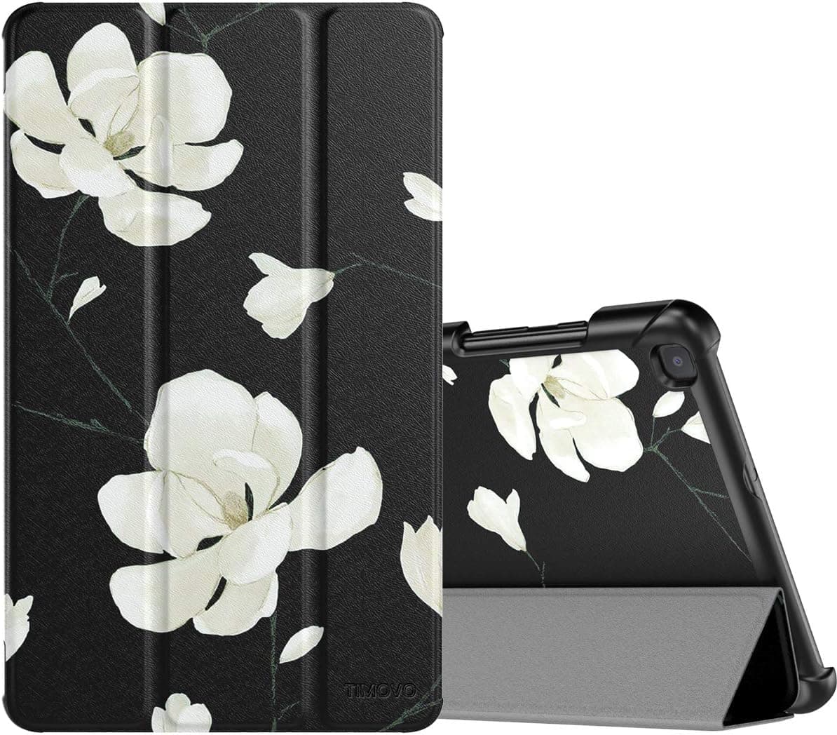 TiMOVO Folio Case for Galaxy Tab A 8.0 2019 (T290/T295),Premium Slim Folding PU Leather Stand Cover Case for Galaxy Tab A 8.0 2019 Tablet,Not Fit Galaxy Tab A 8.0 2017/2018 - Black & White Magnolia