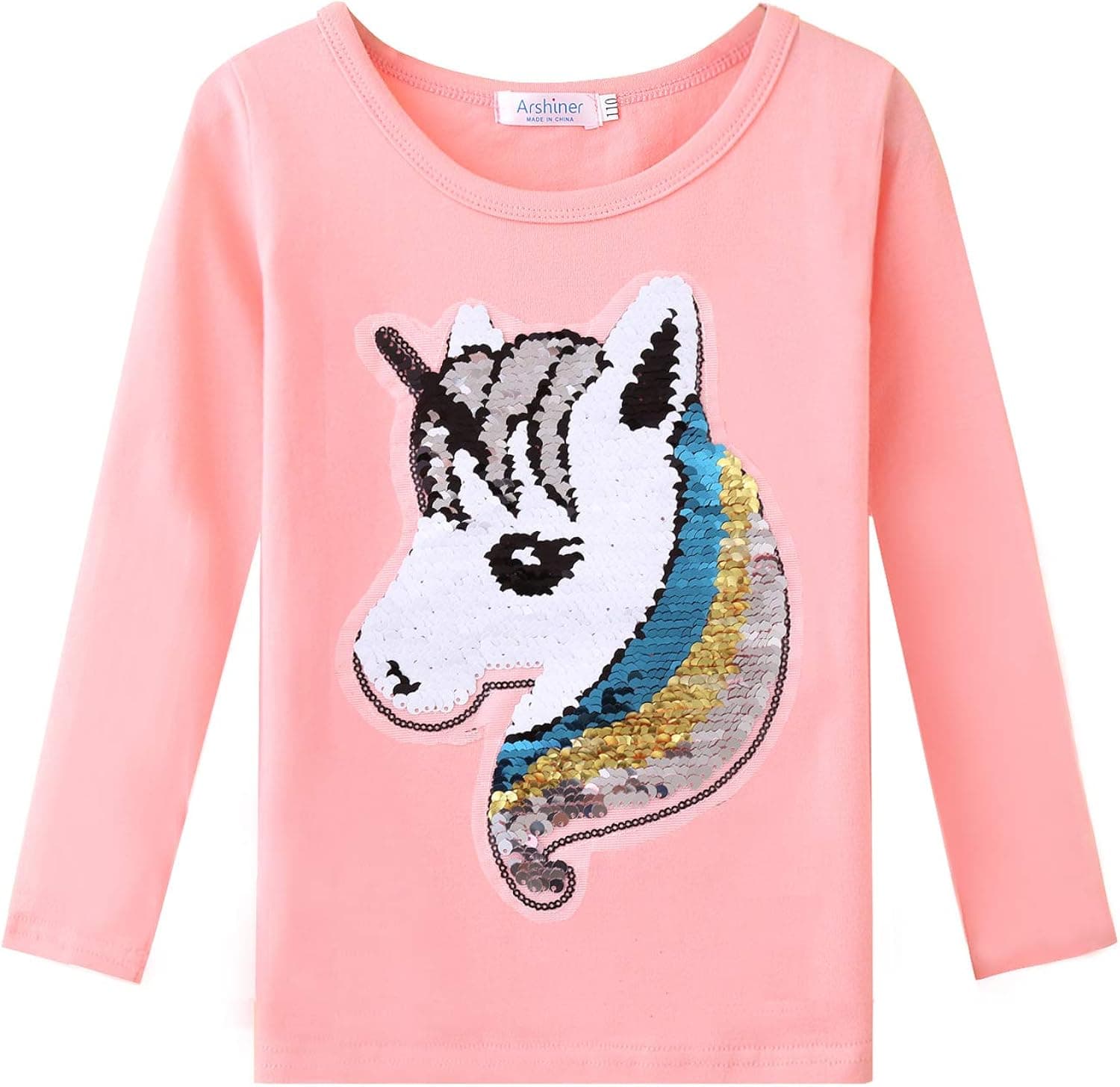 Arshiner Girls Unicorn Shirts Short Sleeve Flip Sequin T-Shirt Tops