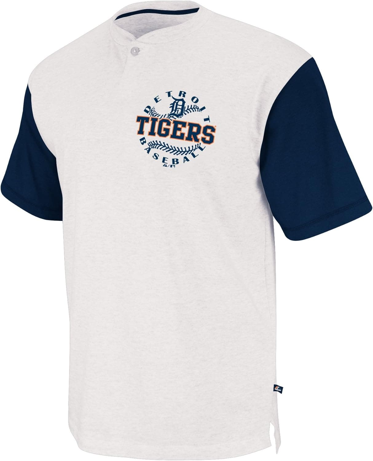 MLB Men's Detroit Tigers Close Shave Short Sleeve Henley Tee (Heather Grey/Navy)