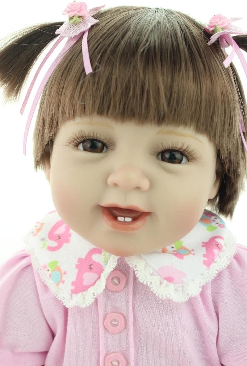 Handmade Reborn Baby Doll Girl 22" Realistic Soft Silicone Vinyl Lifelike Weighted Baby Toddler Gifts Cute Doll Pink Outfit Gift Set