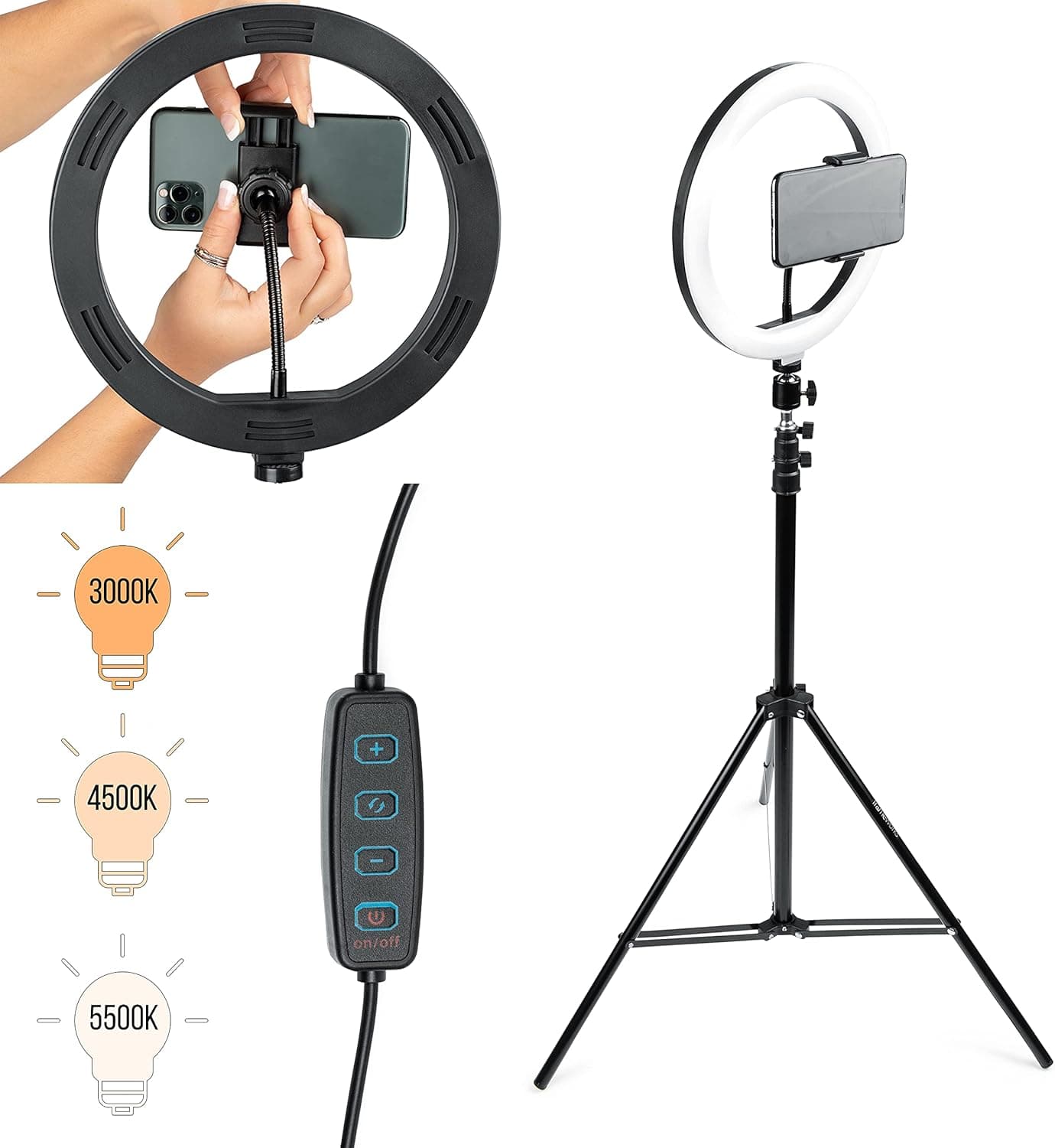 Gator Frameworks 10" LED Ring Light with 72" Extendable Tripod Stand & Phone Holder (GFW-RINGLIGHTTRIPD), Black