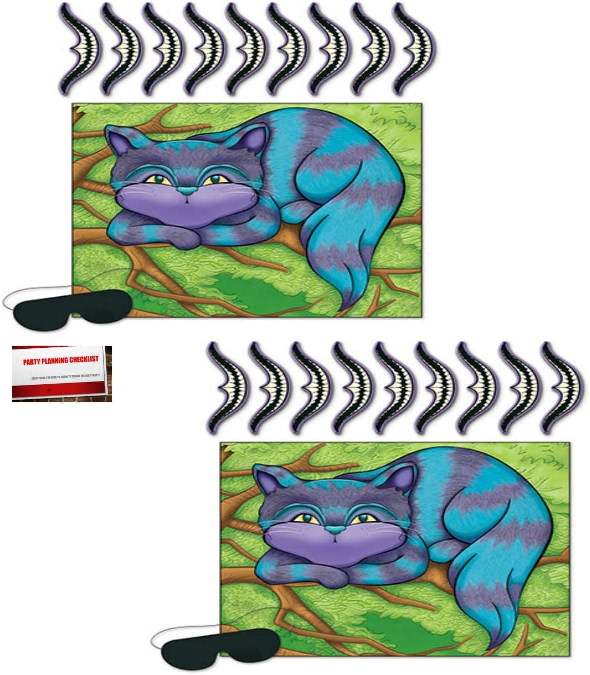 2 Pack Pin The Smile on the Cheshire Cat Alice in Wonderland Pin the Tail Games (Plus Party Planning Checklist by Mikes Super Store)
