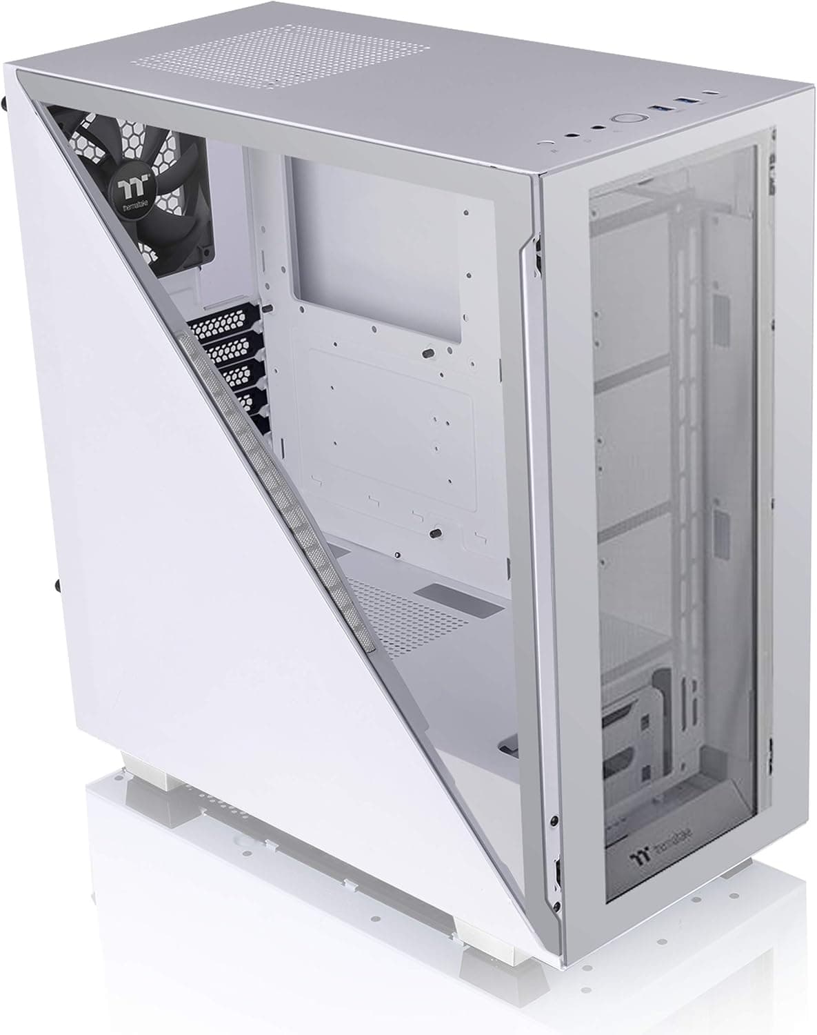 Thermaltake Divider 300 Snow Triangular Tempered Glass Type-C (USB 3.1 Gen 2) Water Cooling Ready ATX Mid Tower Computer Case CA-1S2-00M6WN-00