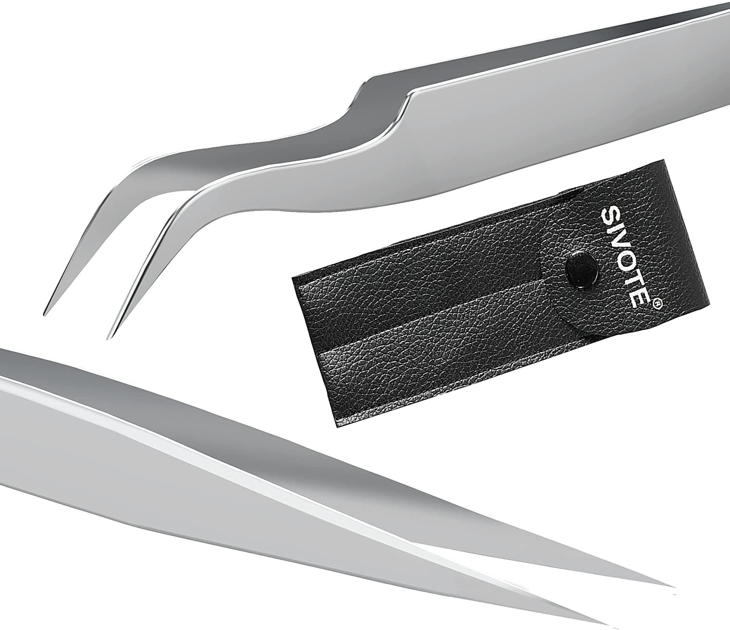 SIVOTE Eyelash Tweezers, 2-Pack, Hand Calibrated Straight and Curved Tips, Stainless Steel Lash Tweezers for Eyelash Extensions, Matte Silver