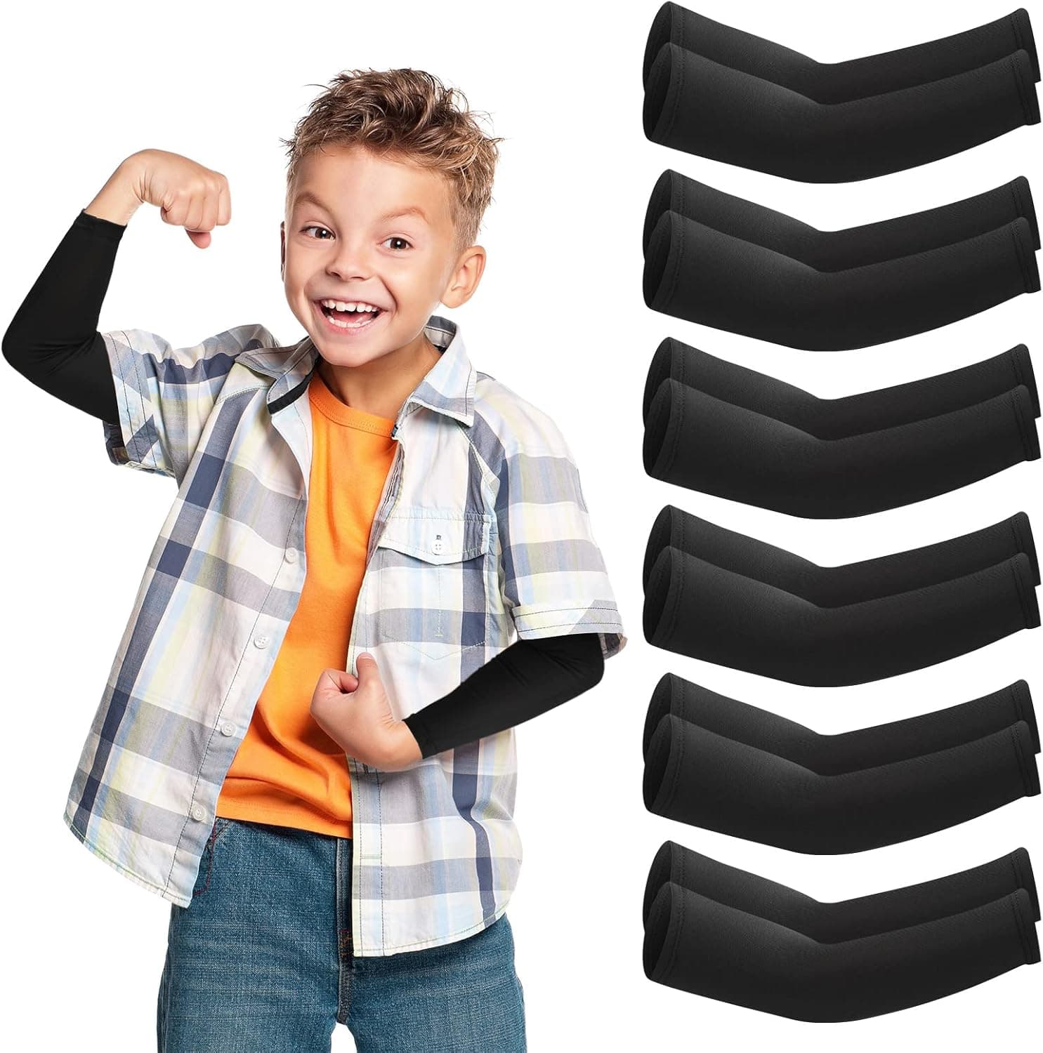 SATINIOR 6 Pairs Kids Cooling Arm Sleeves Sun Protection Compression Forearm Sleeve Cover for Boys Girls