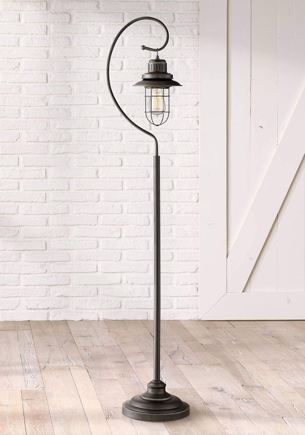 Franklin Iron Works Ulysses Industrial Rustic Farmhouse Floor Lamp 60" Tall Oil Rubbed Bronze Arched Top Arm Dimmable LED Open Metal Cage for Living Room Reading Bedroom Office House Home Decor