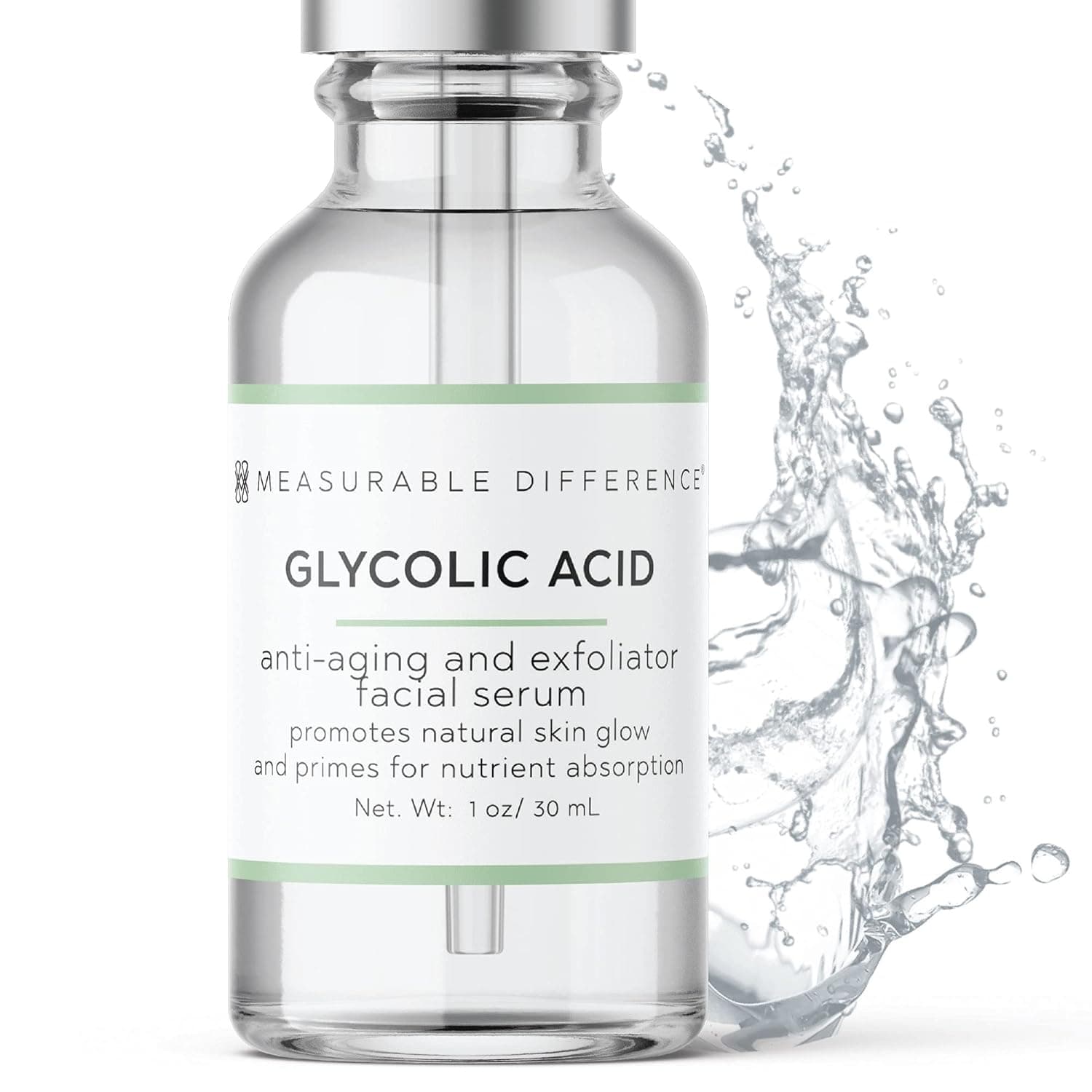 Measurable Difference Glycolic Acid Serum 5% for All Skin Types – Alpha Hydroxy Acid Facial Peel Moisturizer – Anti-Aging AHA Skin Care Face Serum - Reduce Acne Scars, Wrinkles, Lines, Spots - 1 Oz