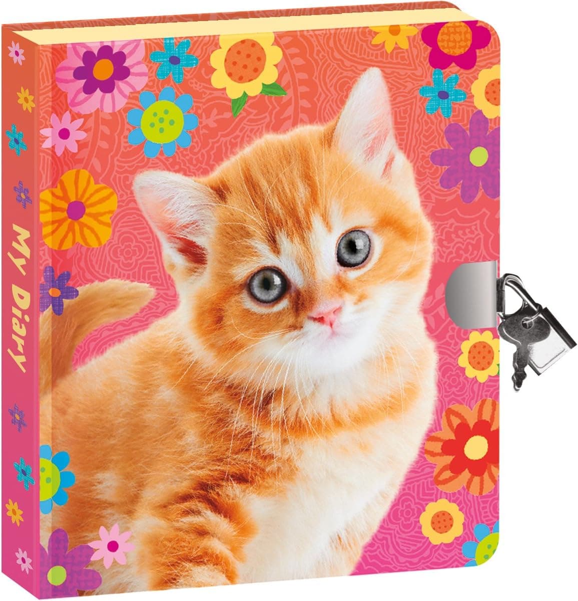 Peaceable Kingdom Pretty Kitty 6.25" Lock and Key, Lined Page Diary for Kids