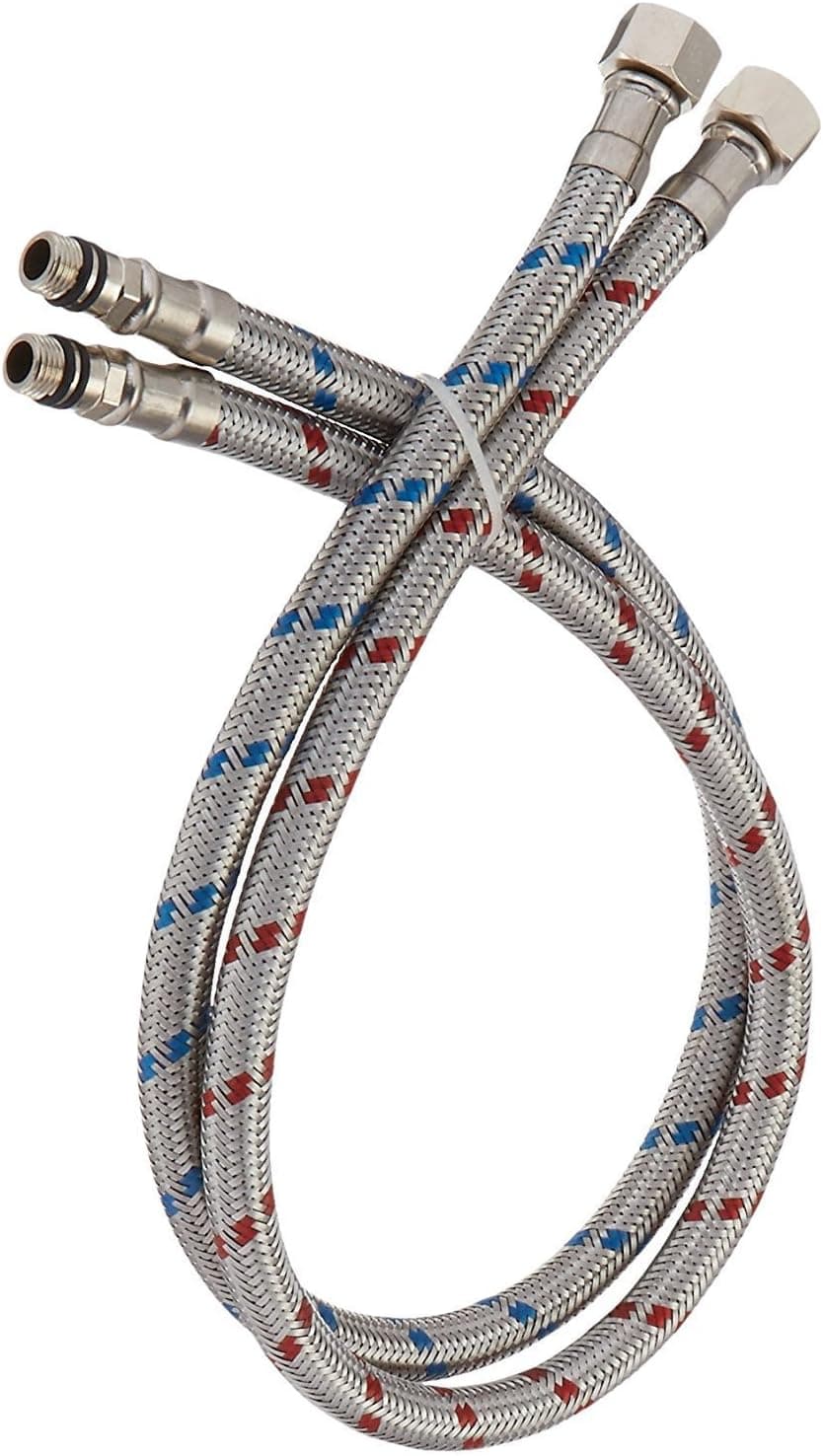 BATHLAVISH 24-Inch Long Bathroom Kitchen Faucet Connector Braided Stainless Steel Supply Hose 3/8-Inch Female Compression Thread x M10 Male Connector, x 2 Pcs (1 Pair)