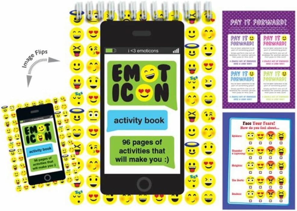 iscream Emojis 96-Page Spiral-Bound 8.5" Activity Book with Picture-Flip Cover