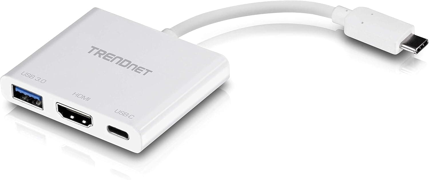 TRENDnet USB-C to HDMI with Power Delivery and USB 3.0 Port, 4K UHD Resolution, Flexible Connector, Easy Set-Up, Compact Design, TUC-HDMI3
