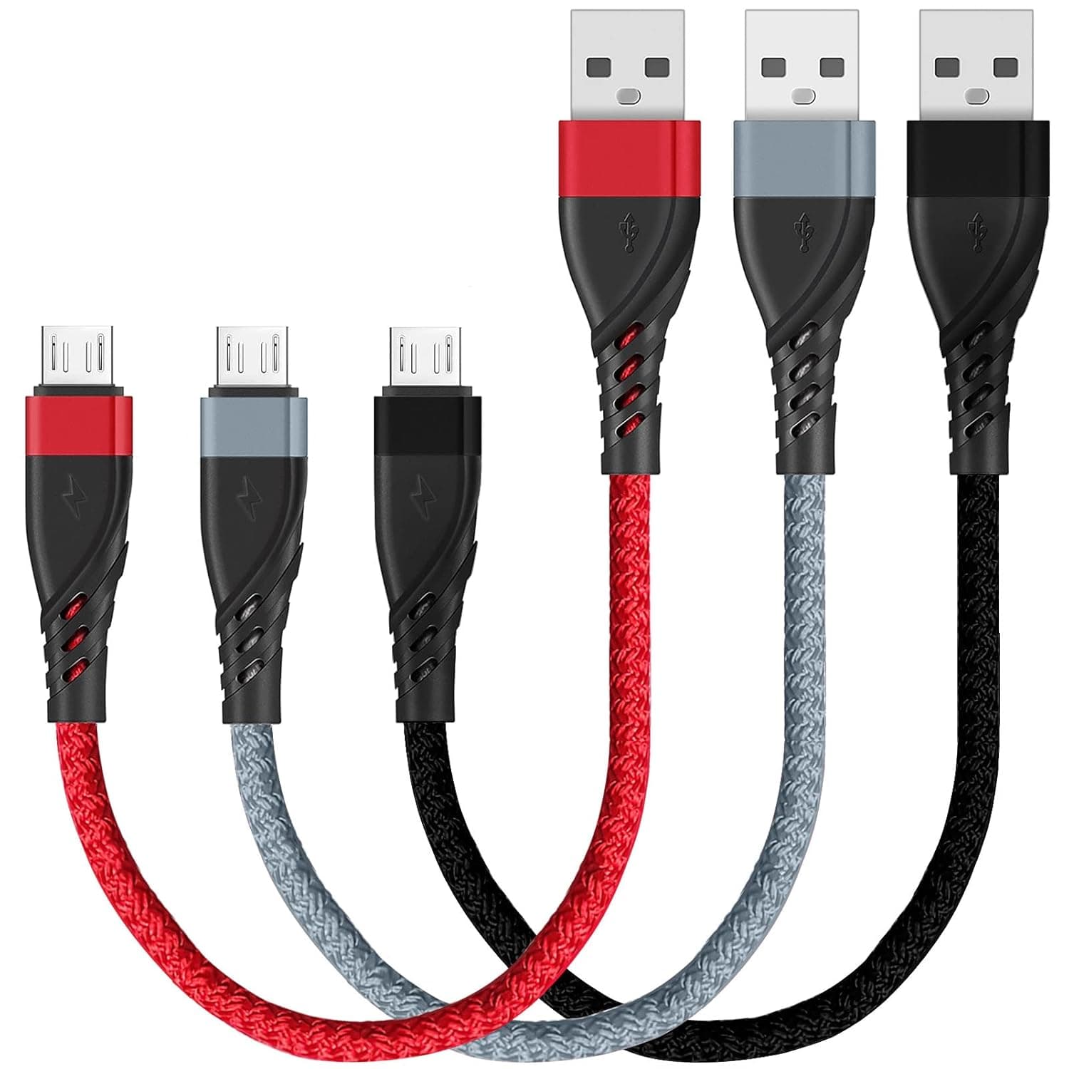Micro USB Cable 1FT[3Pack], SUMPK Short USB to Micro Braided USB 2.0 Fast Charging and Data Sync Cord for Samsung Galaxy S6 S7 Edge,Moto G5,Sony Xperia Z3 Z5, Power Bank and Android Phone