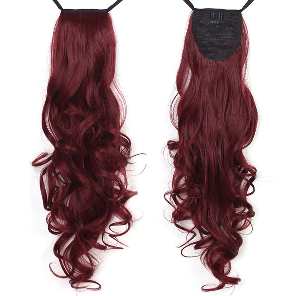 Miss U Hair 24"/60cm 120g Ladies Synthetic Long Curly Ribbon Drawstring Ponytails Hairpiece Clip in on Hair Extensions 21colors (118# BUG-Wine Red)