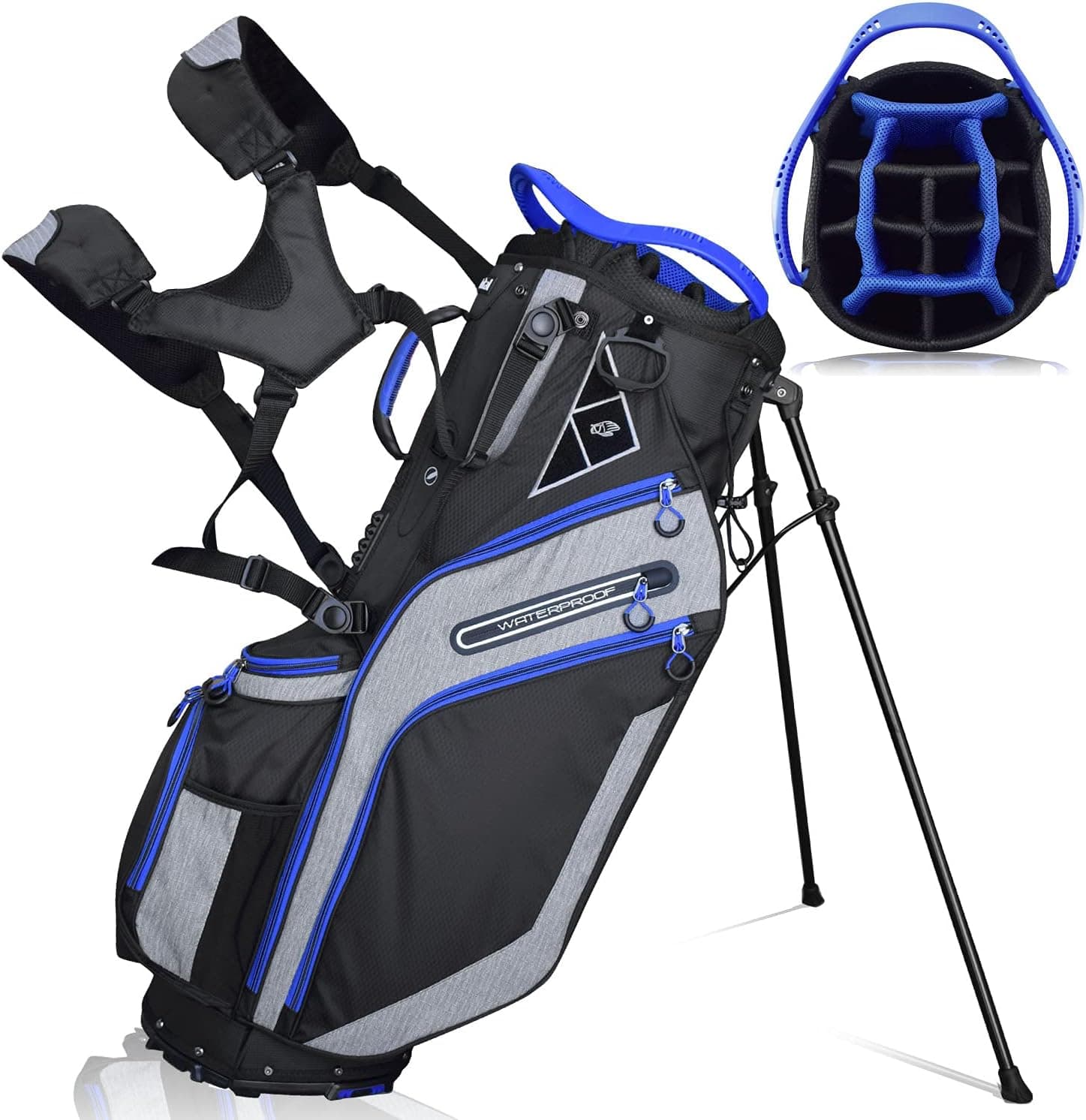 Golf Stand Bag 14 Way Top Dividers Ergonomic with Stand 8 Pockets, Dual Strap, Rain Hood
