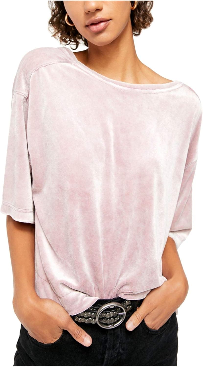 Free People Womens Valerie Open Back Velvet T-Shirt Pink XS