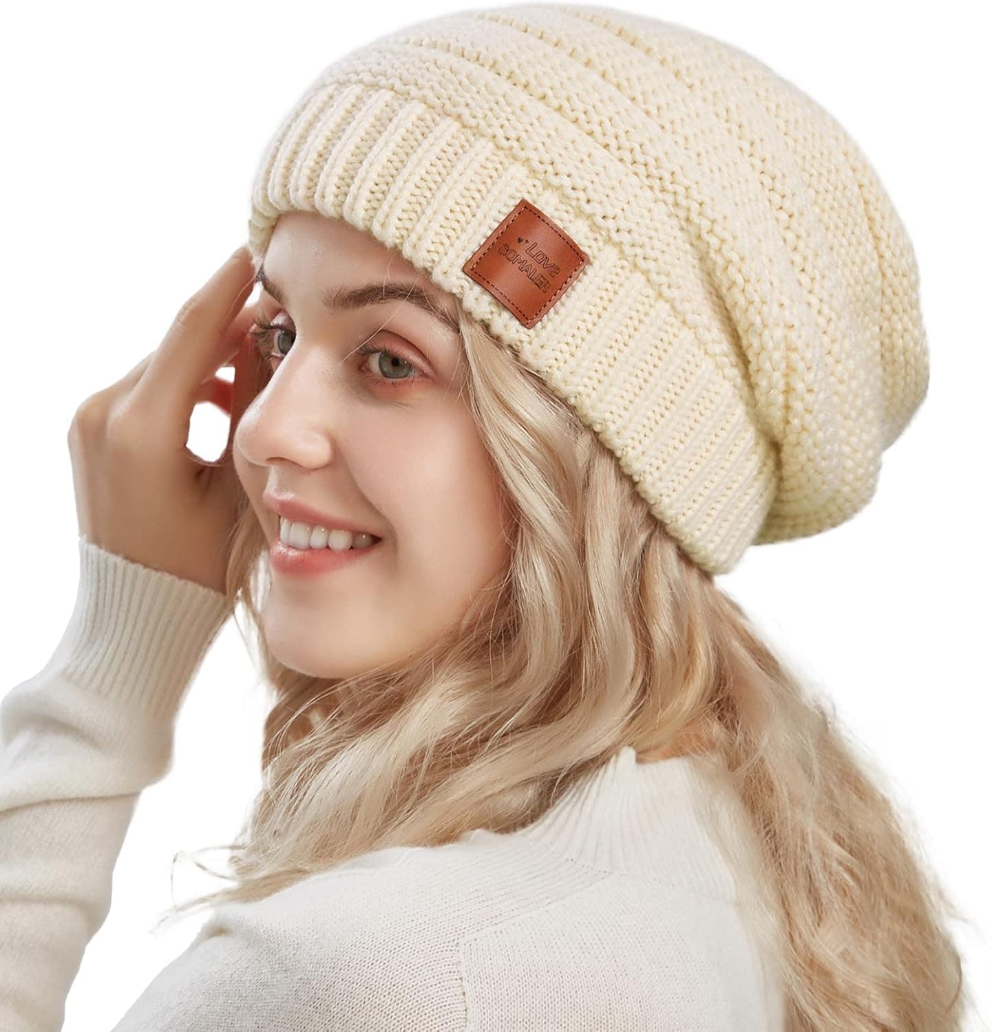 Somaler Womens Winter Knit Beanie Hat Warm Chunky Slouchy Beanie Hats Ski Cap