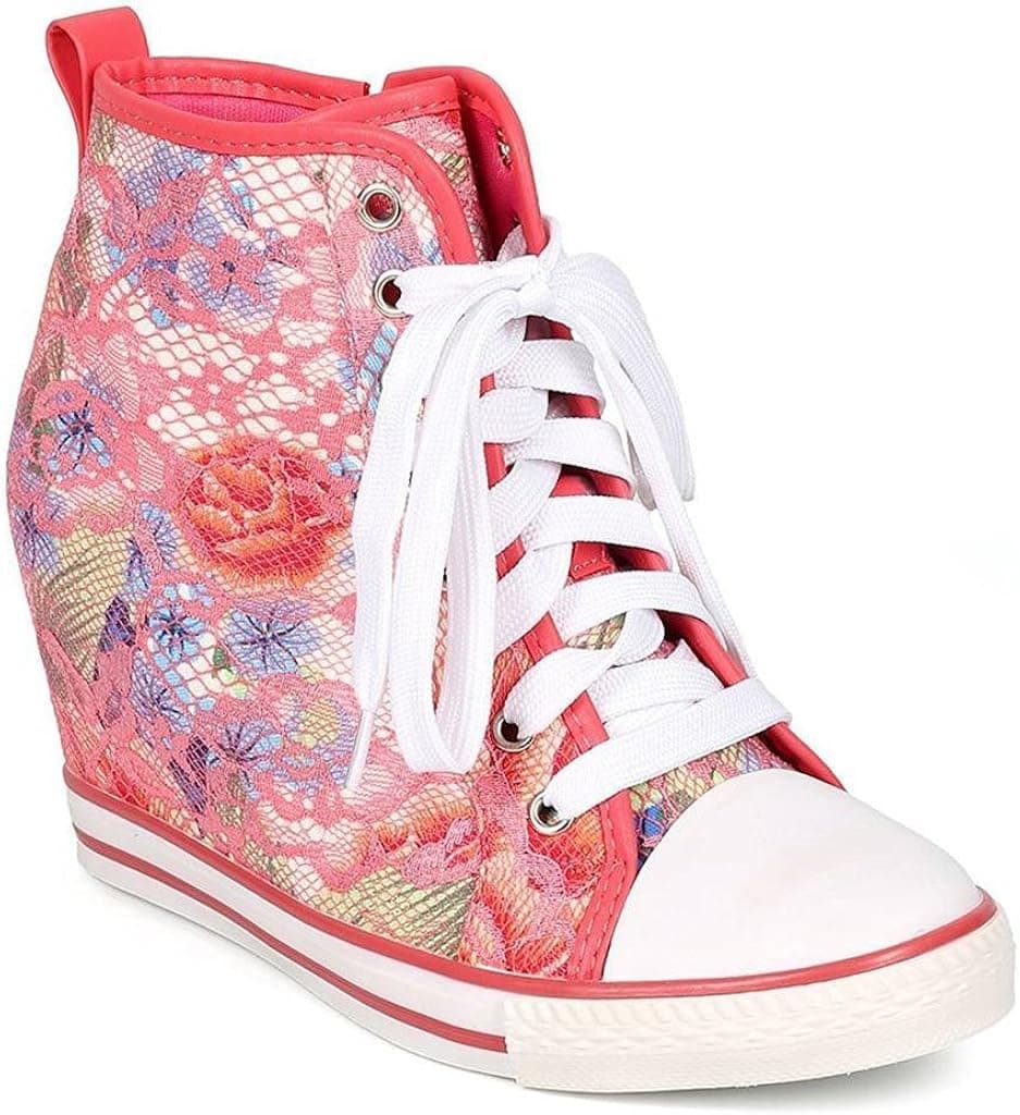 WestCoast Osscar-02 Women's Cap Toe Hidden Wedge Lace up High Top Fashion Sneakers