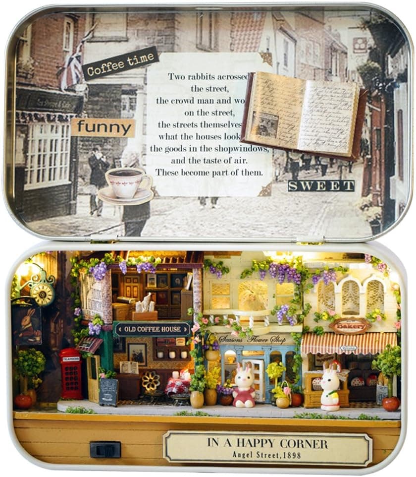 MAGQOO 3D Wooden Dollhouse Miniature DIY Doll House Kit with Furniture,DIY Box Theater Kit (Happy Corner)