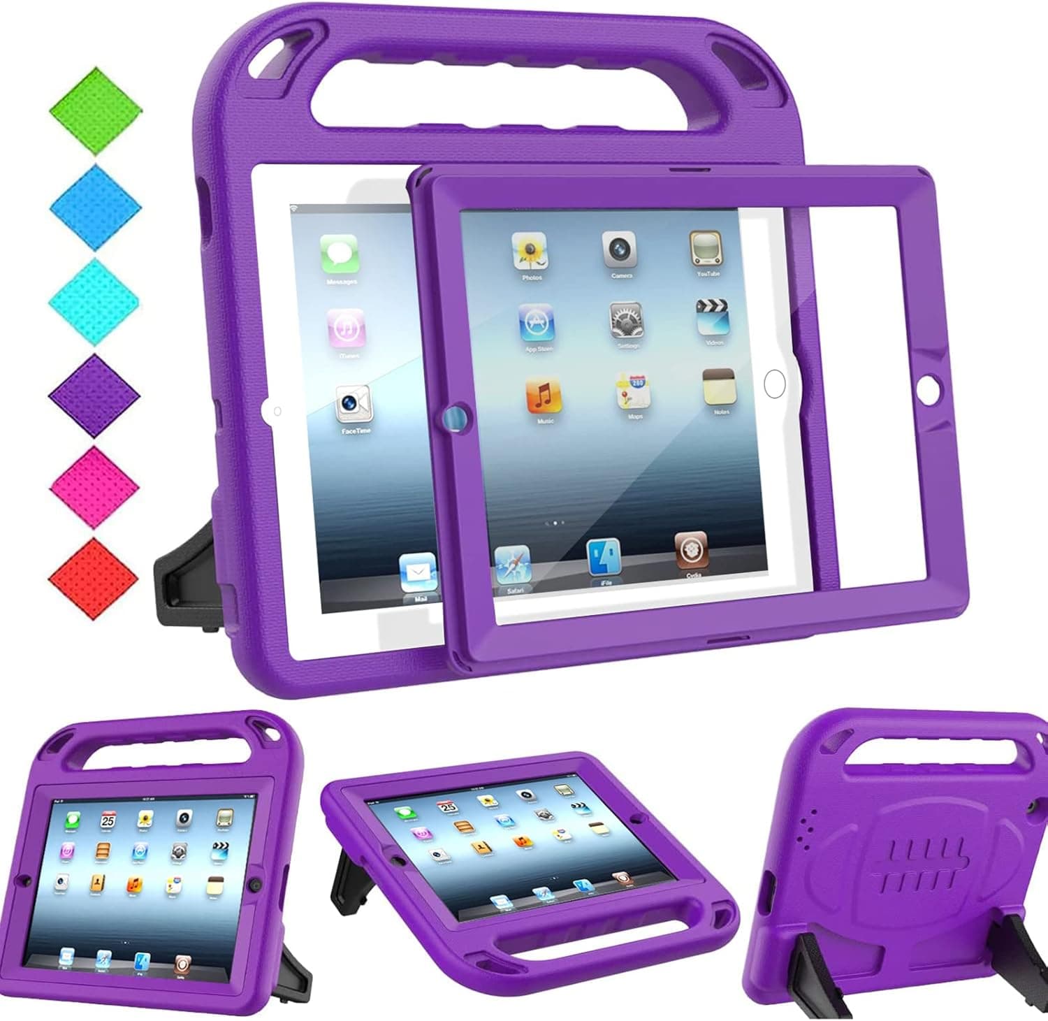 BMOUO Kids Case for iPad 2nd 3rd 4th Generation, iPad 2 3 4 Case - Built-in Screen Protector, Shockproof Convertible Handle Stand Friendly Kids Case for 9.7” iPad 2nd 3rd 4th Generation - Purple