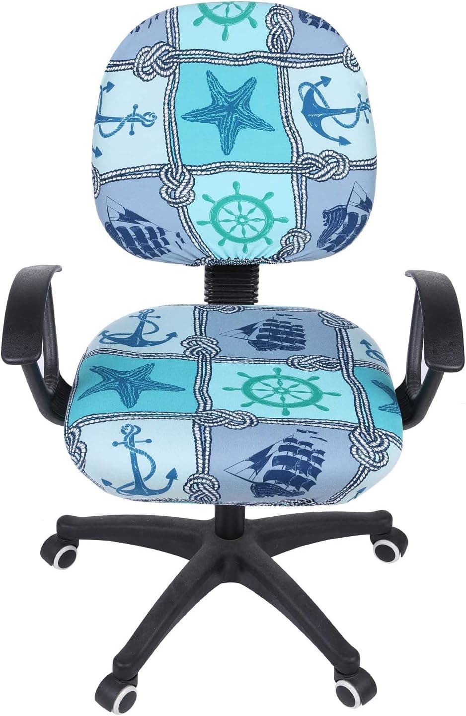 smiry Stretch Print Computer Office Chair Cover, Removable Washable Universal Desk Rotating Chair Slipcover, Blue Ocean
