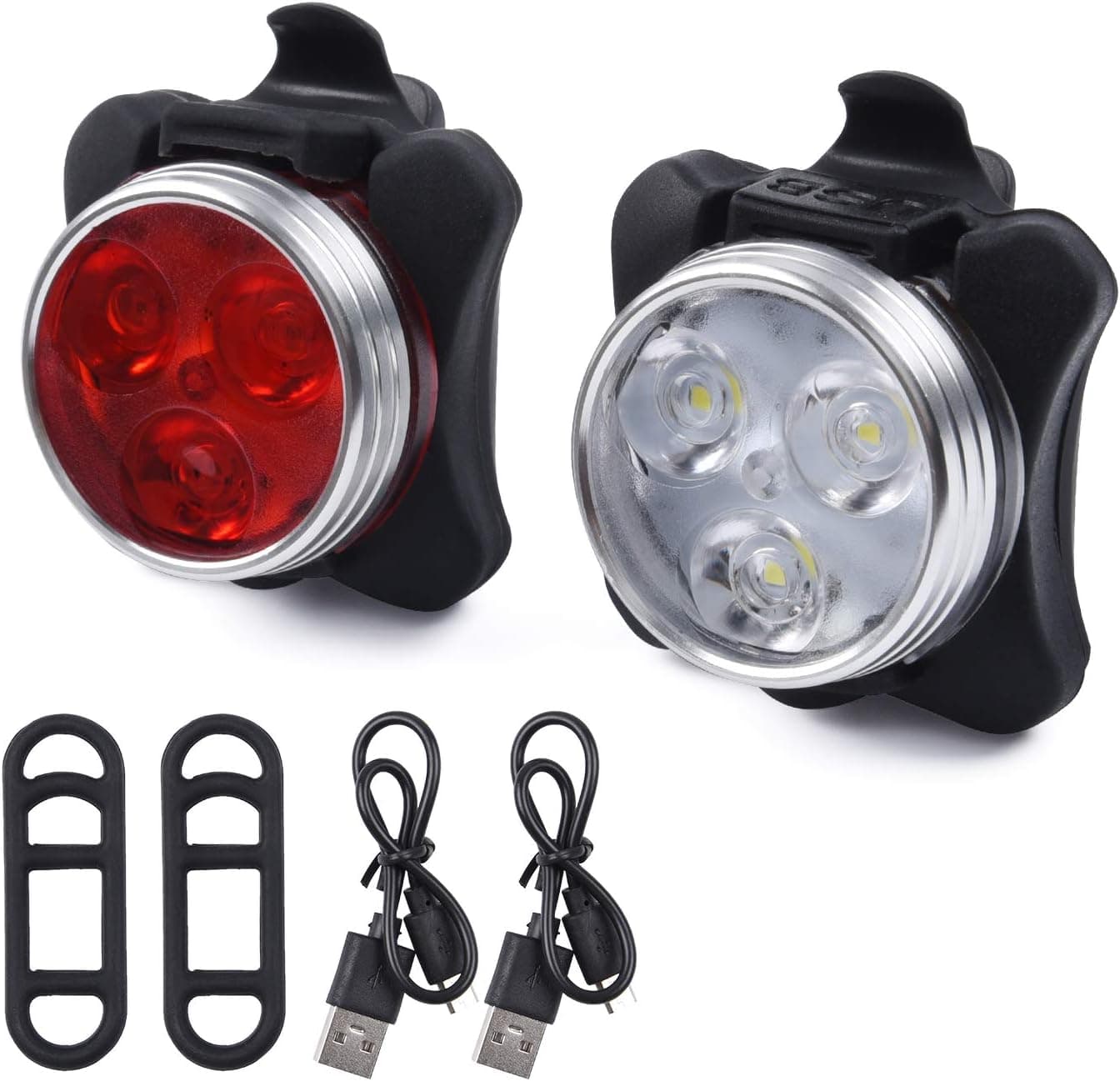 Anyow Bicycle Light Set of USB Rechargeable, Universal Super Bright Front Headlight and Free Rear LED Bicycle,650mah Lithium Battery,Water Resistant IPX4, 4 Light Mode Options