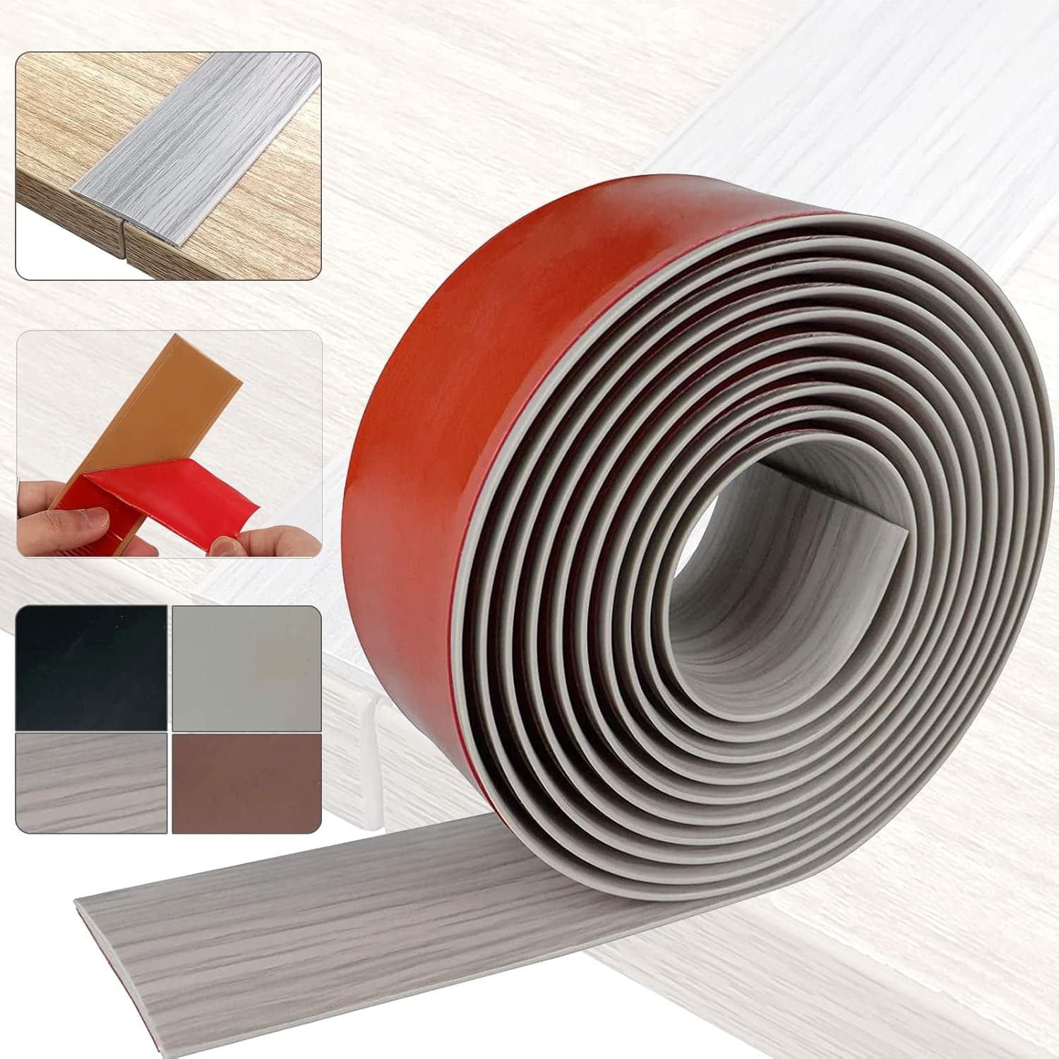 DAILISEN Self Adhesive Floor & Door Flat Transition Strip Vinyl Floor Edge Trim Laminate Floor Gap Covering Joining Strip (300cm×4cm, Grey Wood Grain)