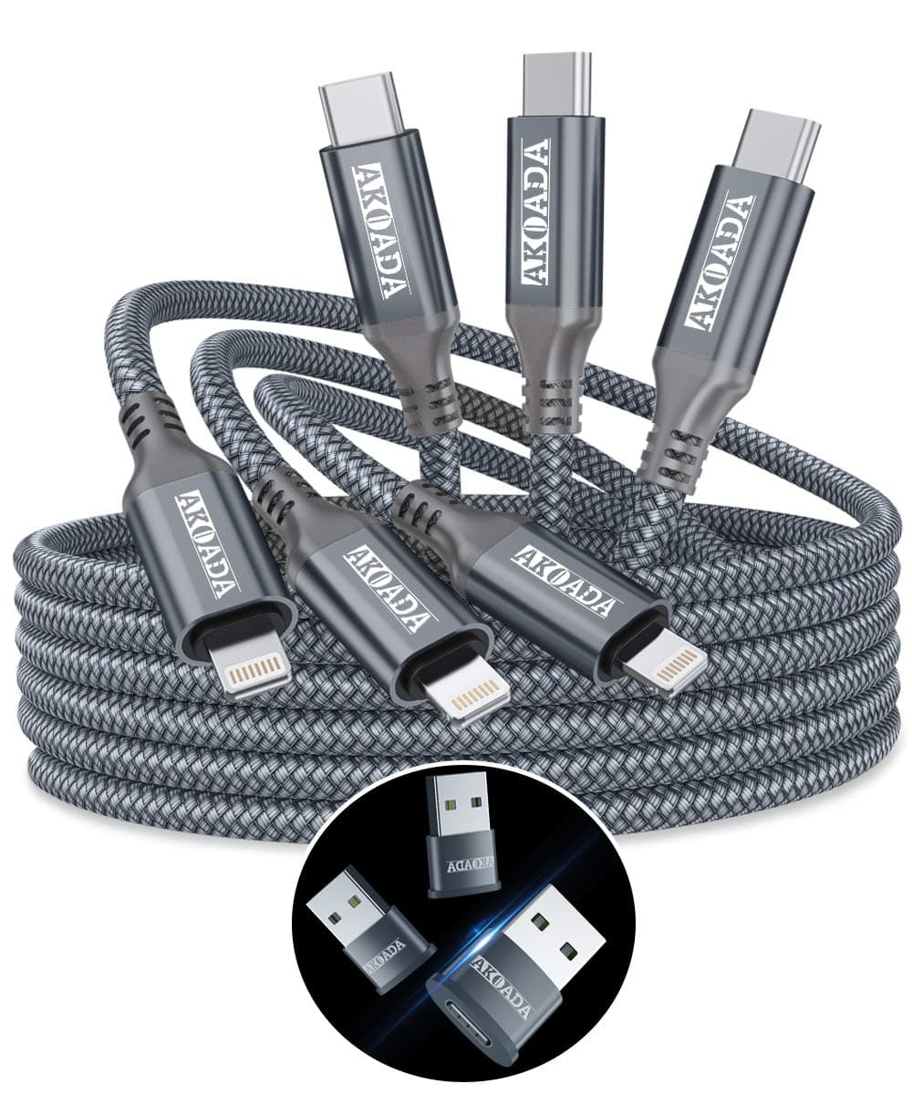 AkoaDa USB C To Lightning Cable 10ft (3 Pack),[Apple MFi Certified] Nylon Braided Type C iPhone Fast Charging Cable For iPhone 12/12 Pro/11 Pro Max/X/XS/XR,iPad And More,Supports Power Delivery (Grey)