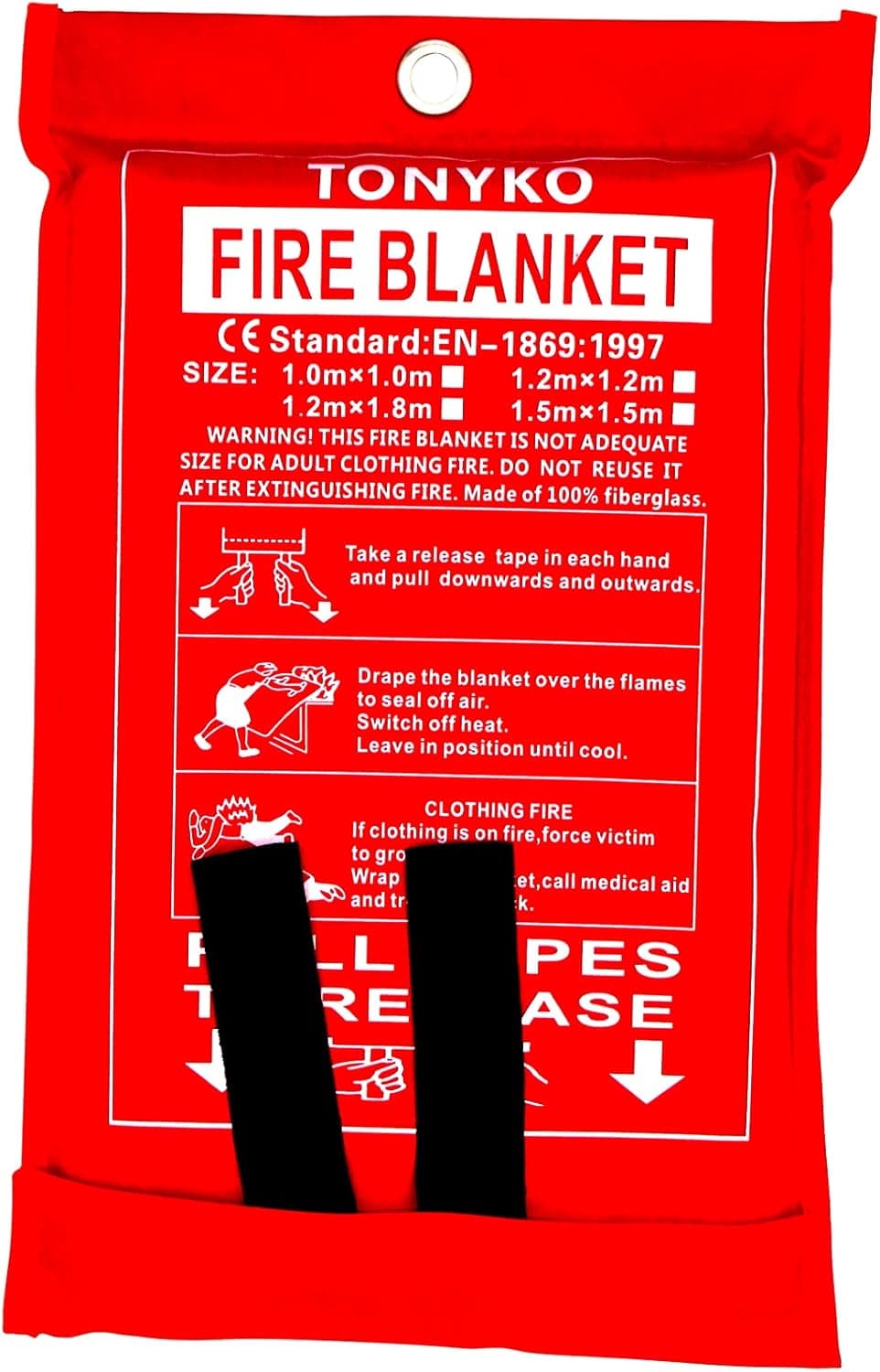 Tonyko Fiberglass Fire Blanket for Emergency Surival, Flame Retardant Protection and Heat Insulation with Various Sizes