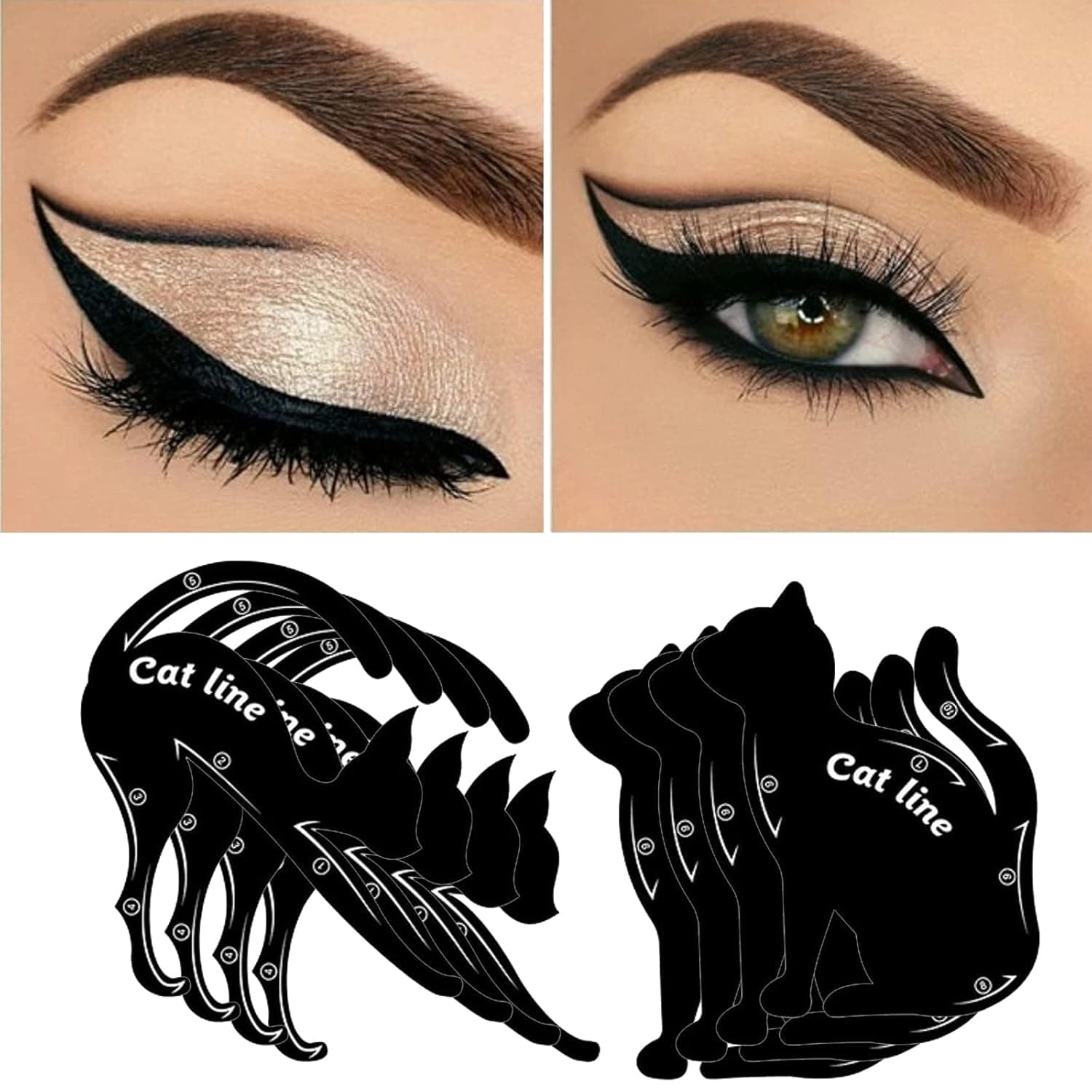 4 Pairs Eyeliner Eyeshadow Stencils Cat Winged Eyeliner Sticker Cut Crease Eyeshadow Stamp Pads Quick Smokey Eye Tool Eye Line Tape for Beginners Makeup Artist Supplies Must Haves (cat Card)