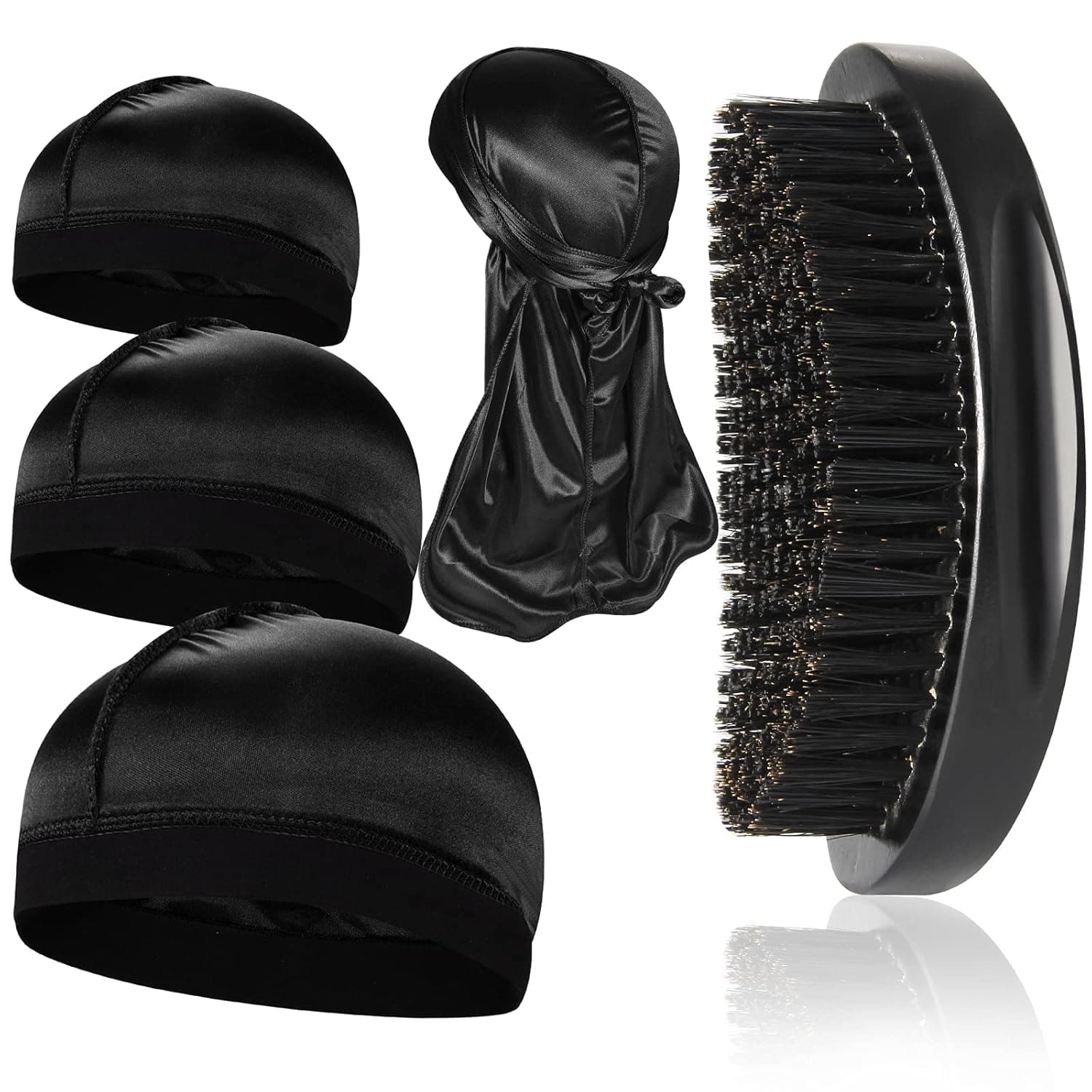 3pcs Silky Durag with Wave Brush for Men 360, Curved Medium/Hard Hair Brush Kits,G