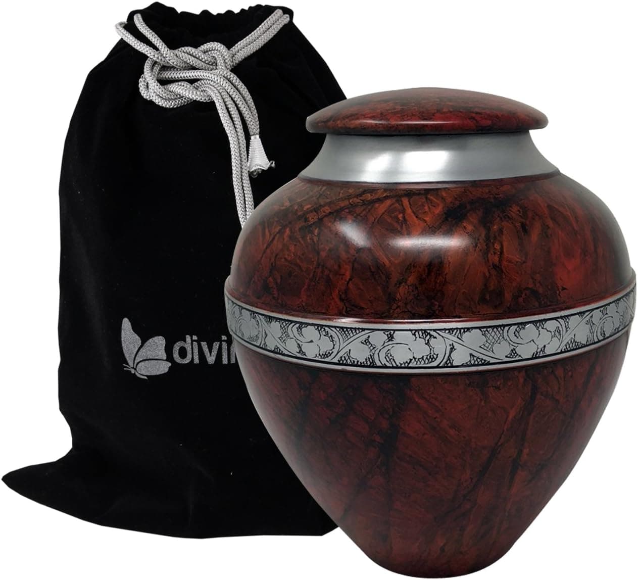 Divinityurns Grecian Burled Wood Brass Cremation Urn for Human Ashes Adult Funeral Urn Handcrafted - Affordable Urn for Ashes - Large Urn Deal