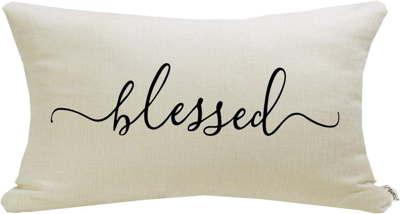 Meekio Farmhouse Pillow Covers with Blessed Quote 12" x 20" Farmhouse Rustic Décor Lumbar Pillow Covers with Saying Housewarming Gifts Family Room Décor