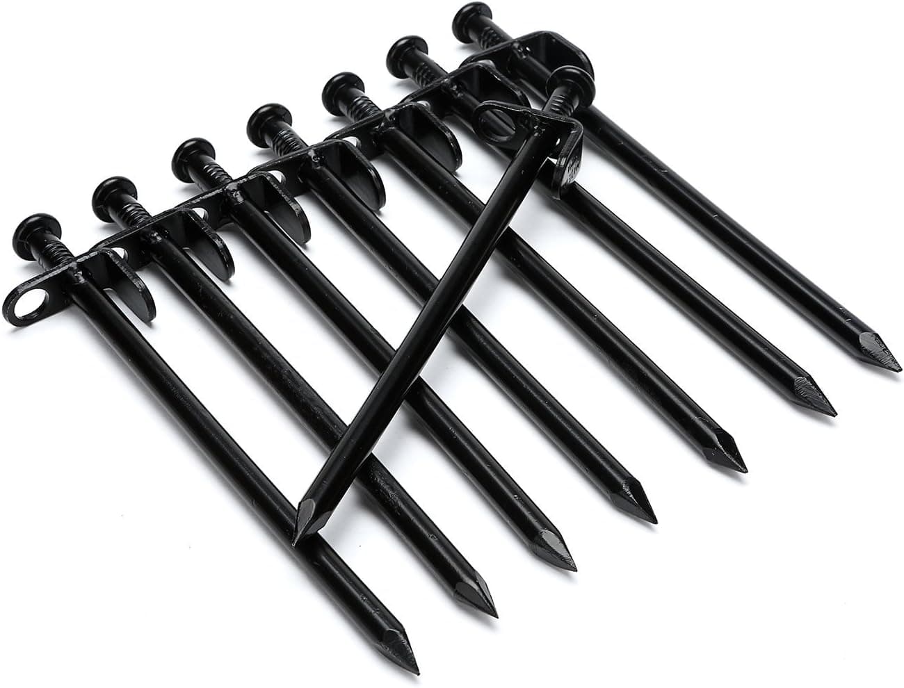Topnaca® 8 Pack Burly Steel Tent Stakes, 8 inch Solid Steel Pegs Footprint, for Camping, Beach, Snow and Sand (Black)
