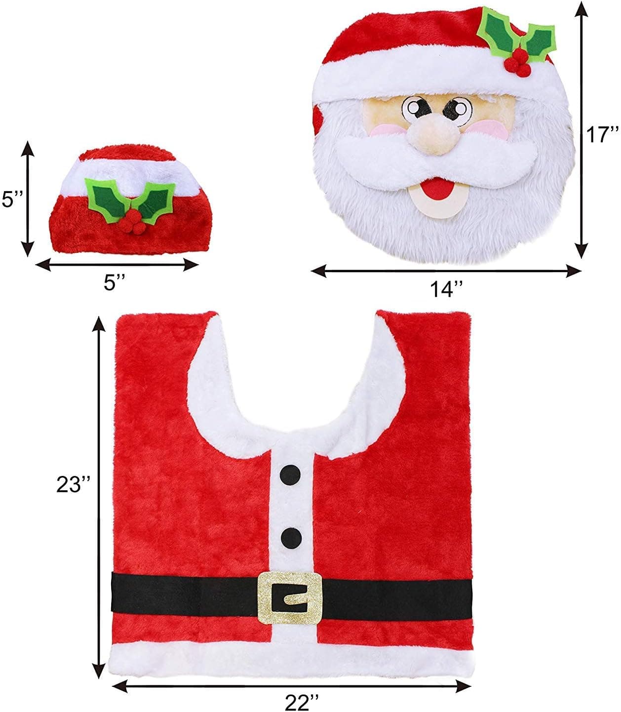 OiArt 3D Nose Santa Toilet Seat Cover Set Red Christmas Decorations Bathroom Set of 3