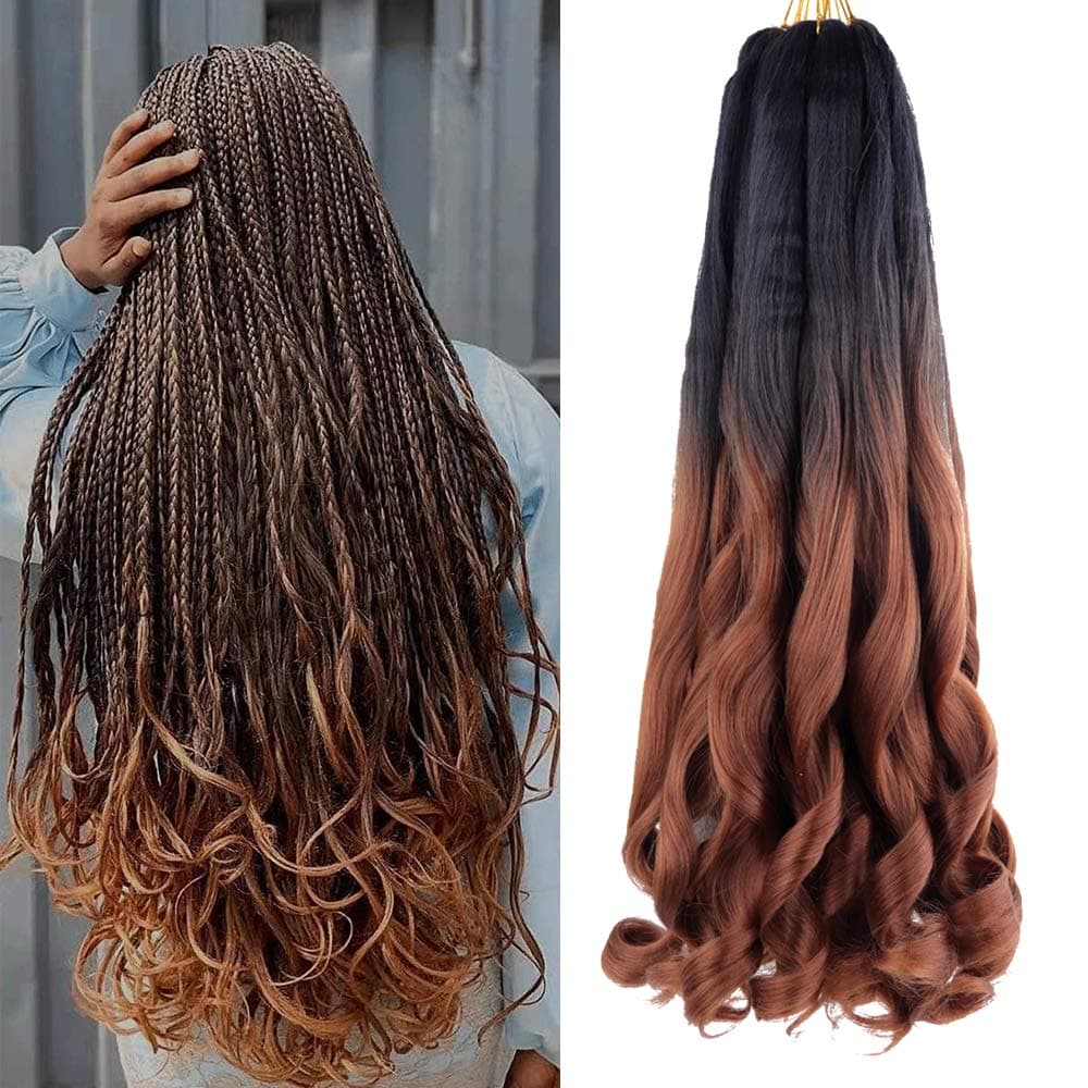Spanish Curly Braids Hair 7 Pack Loose Wavy Spiral Curl Braids French Curl Crochet Braid Deep Wave Synthetic Hair Extensions Pre Stretched Bouncy Braiding Hair 22 inch 75g/pack (22 inch (7 pack), BLACK/BROWN)